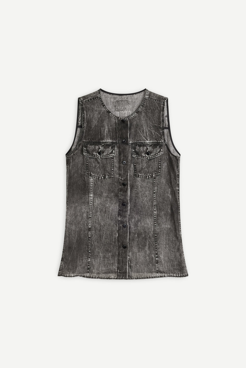 Longline Denim-Print Ramie Tank
