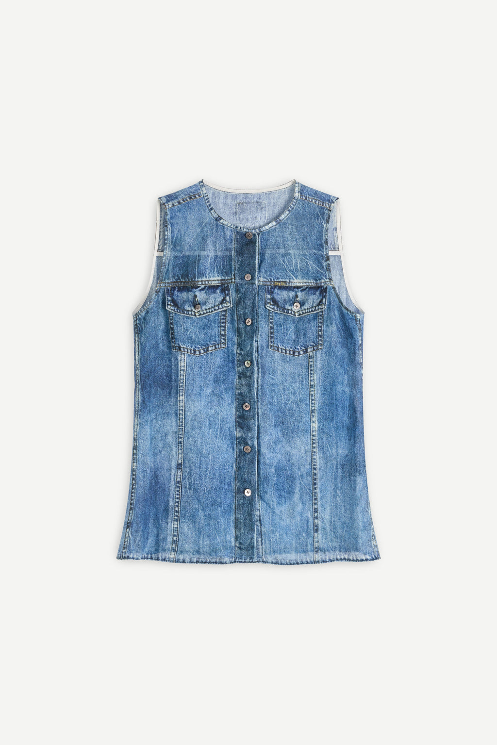 Longline Denim-Print Ramie Tank