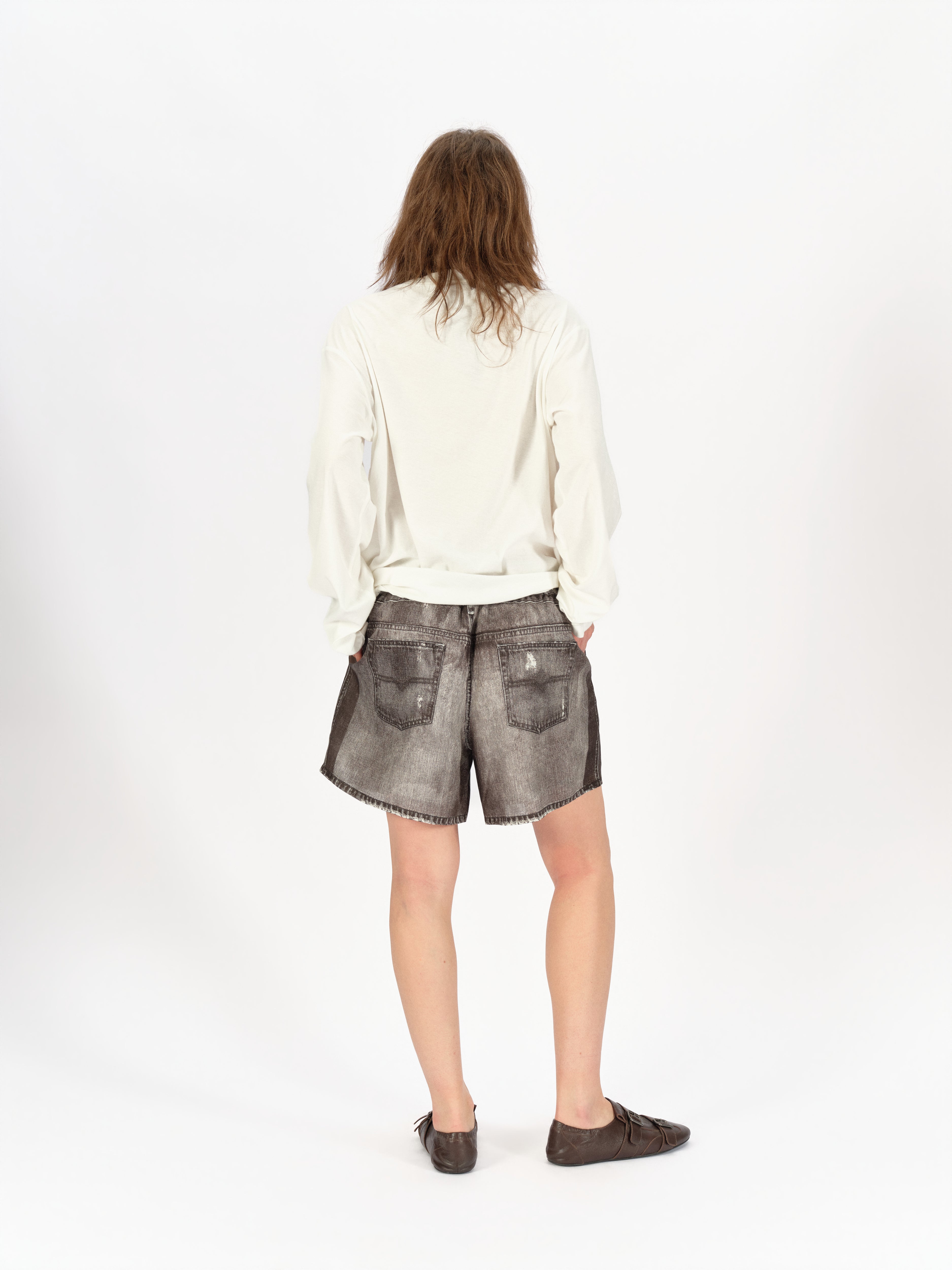 Denim-Print Ramie Shorts