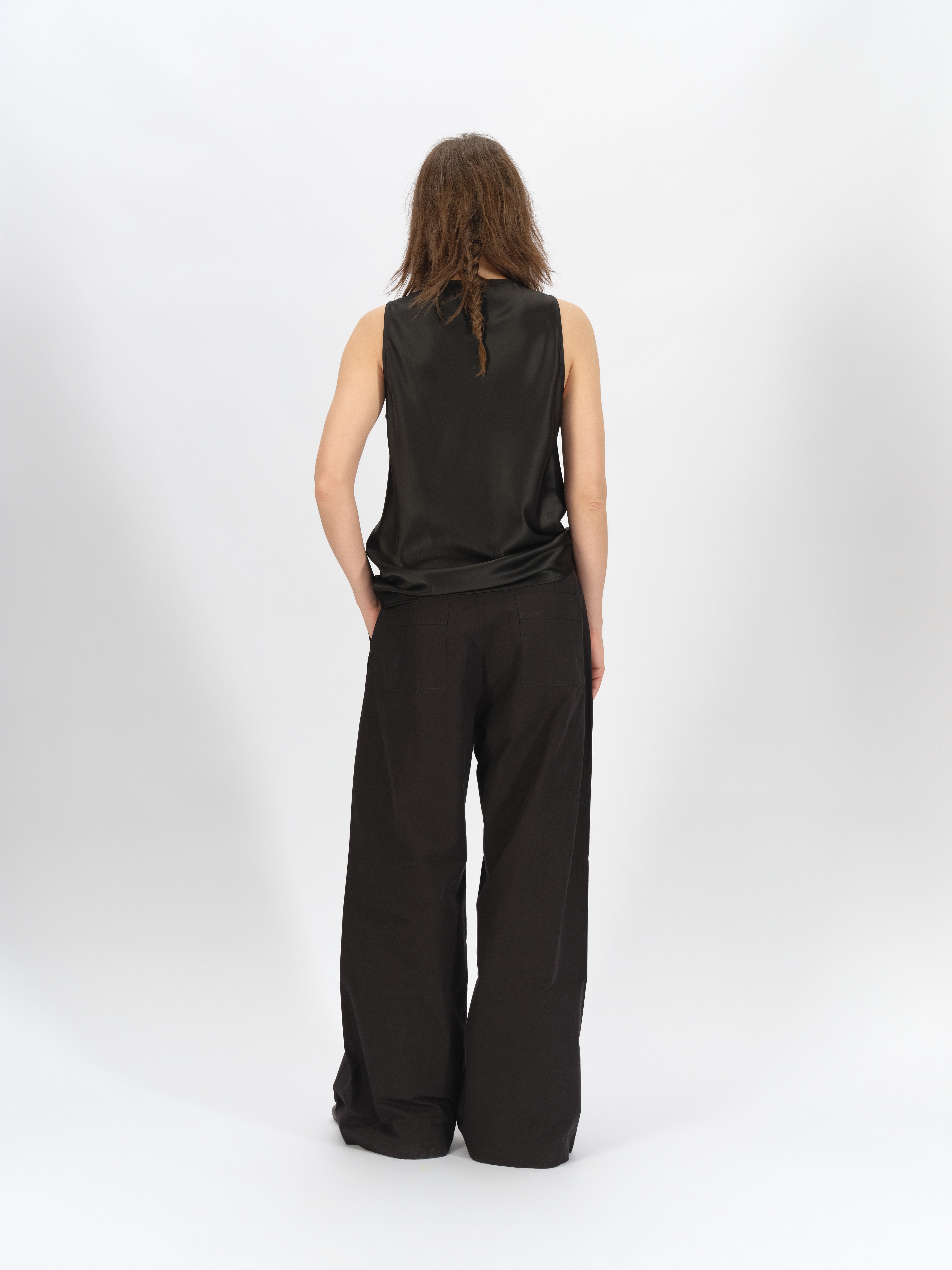 Bicolor-Belted Cotton Wide-Leg Pants