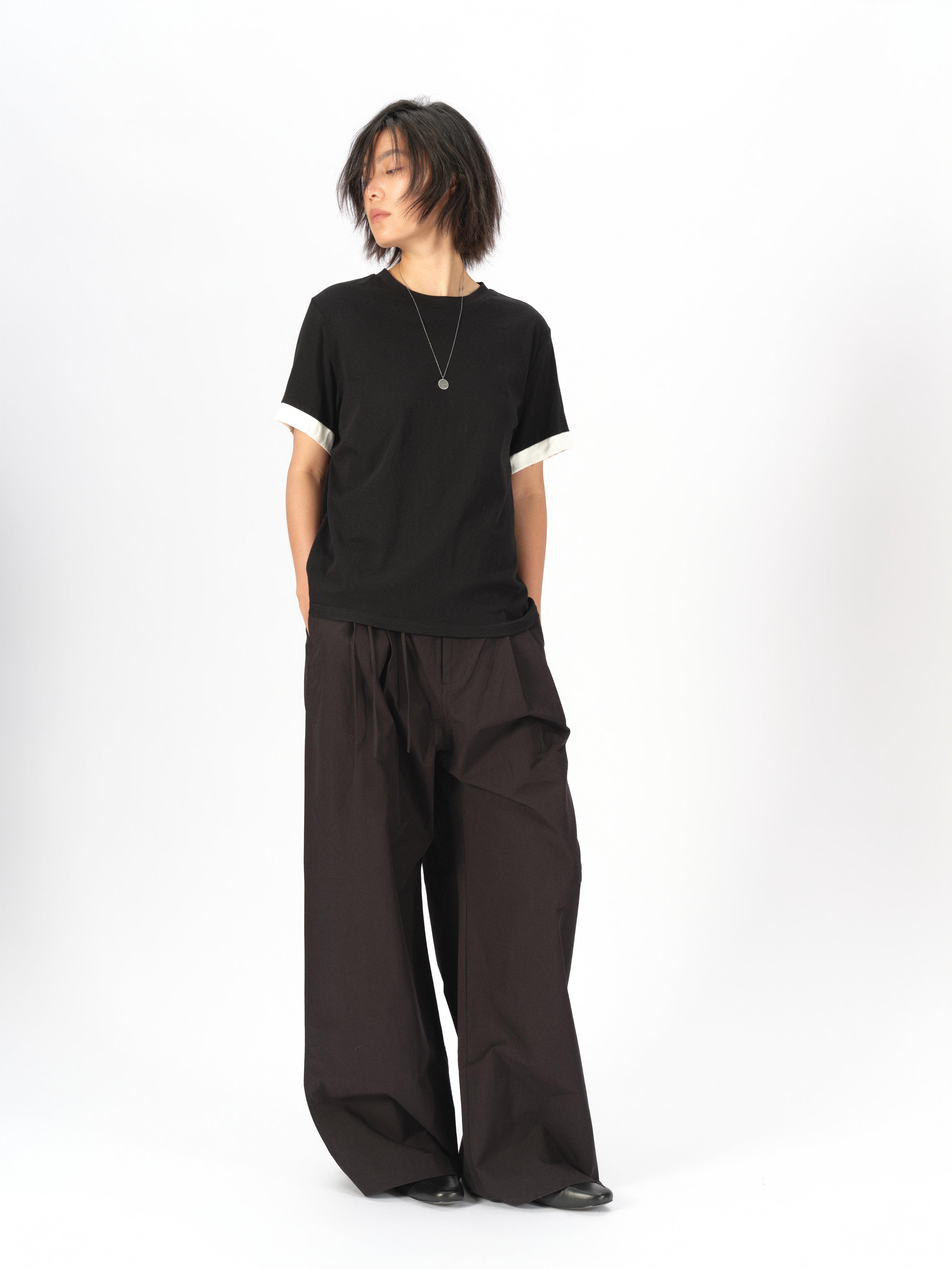 Bicolor-Belted Cotton Wide-Leg Pants
