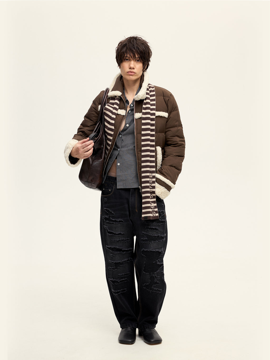 Brown Fleece Trim Down Jacket