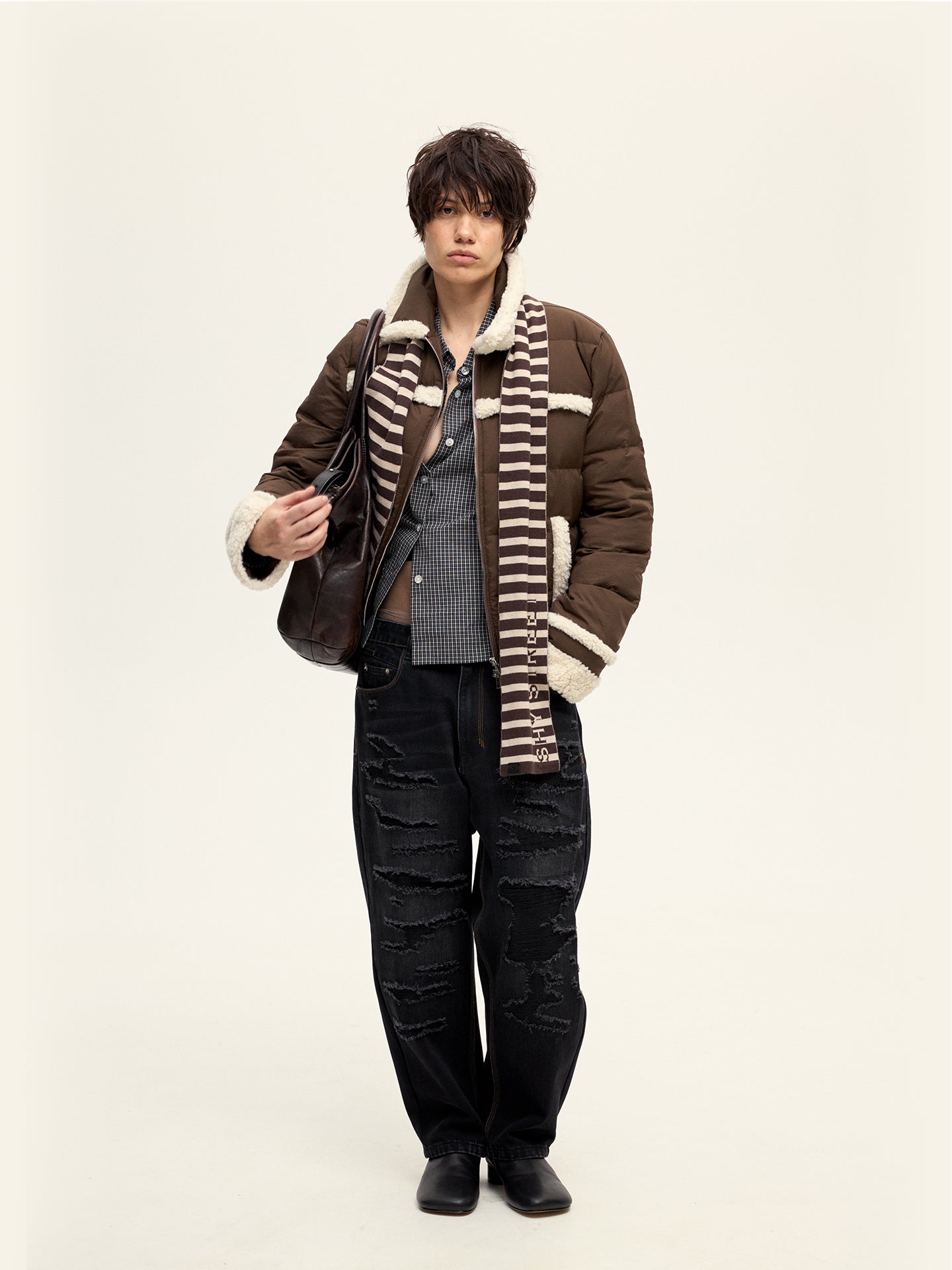 Brown Fleece Trim Down Jacket