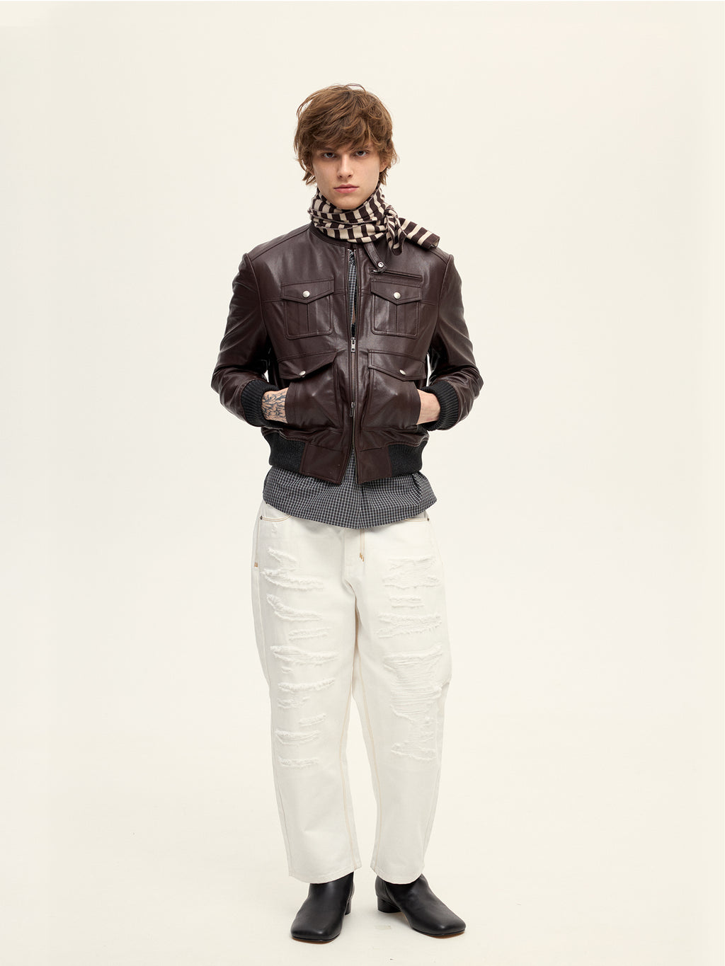 Cropped Sheepskin Motorcycle Jacket