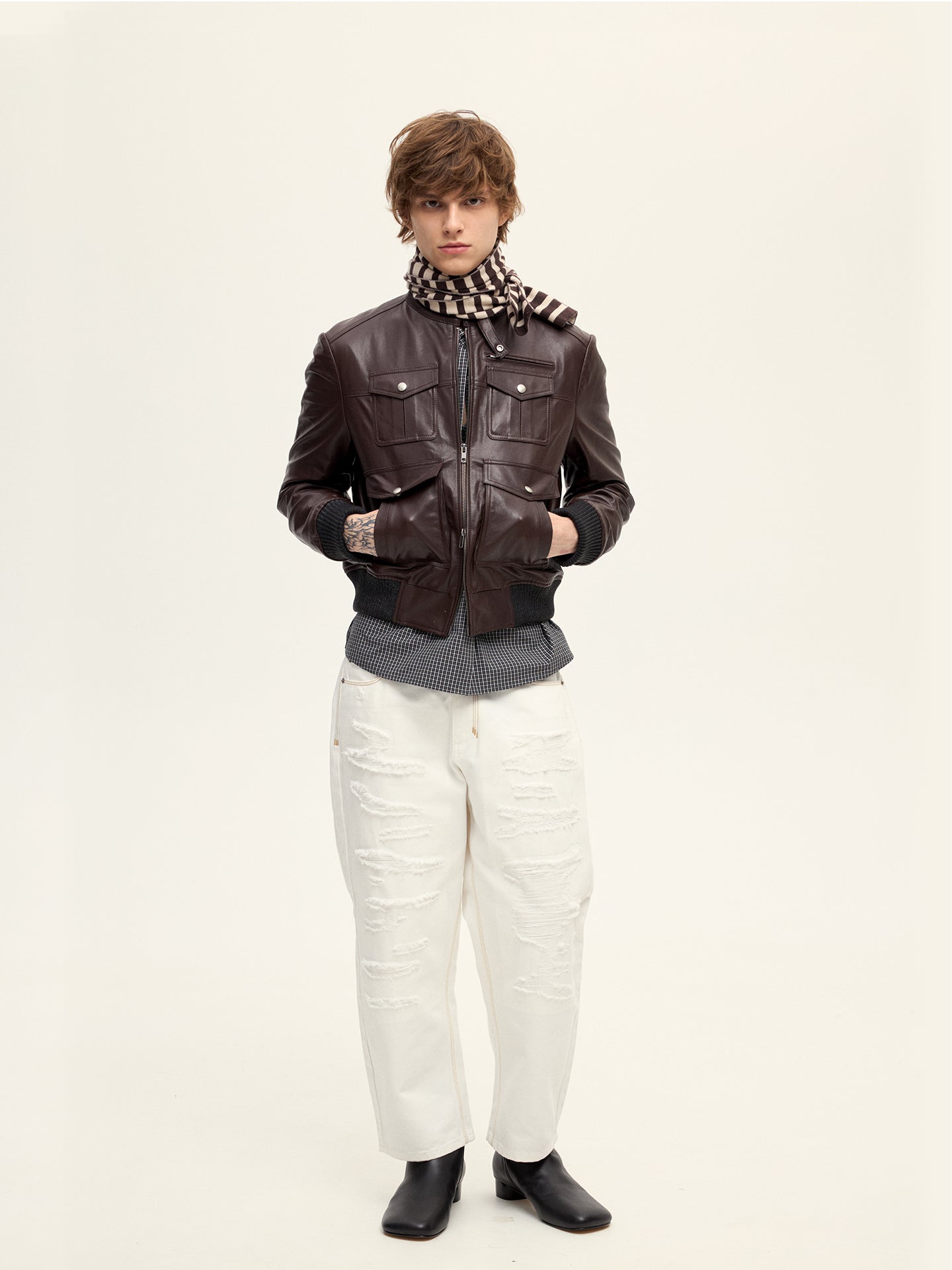 Cropped Sheepskin Motorcycle Jacket