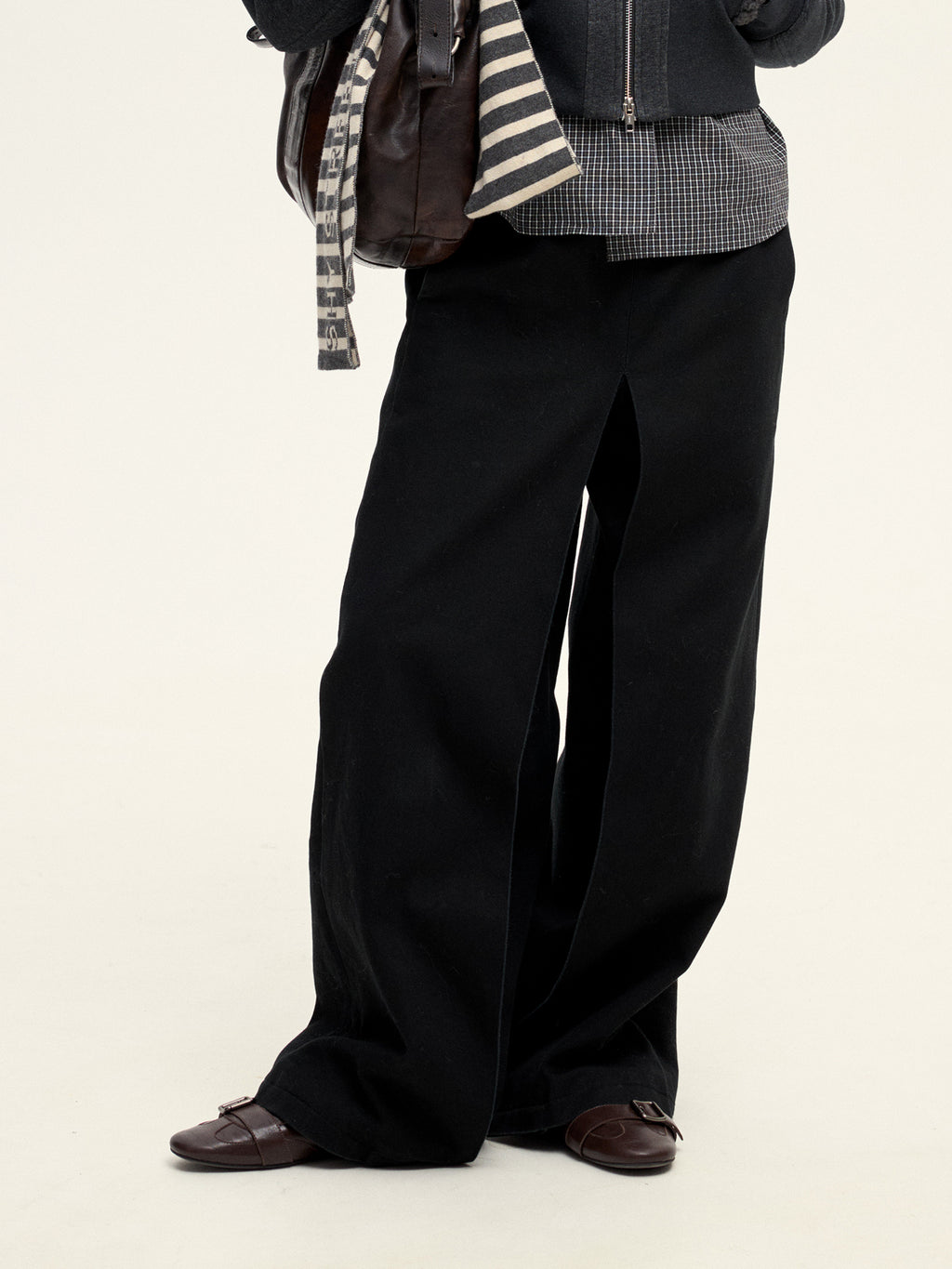 Pleated Twill Wide-Leg Pant