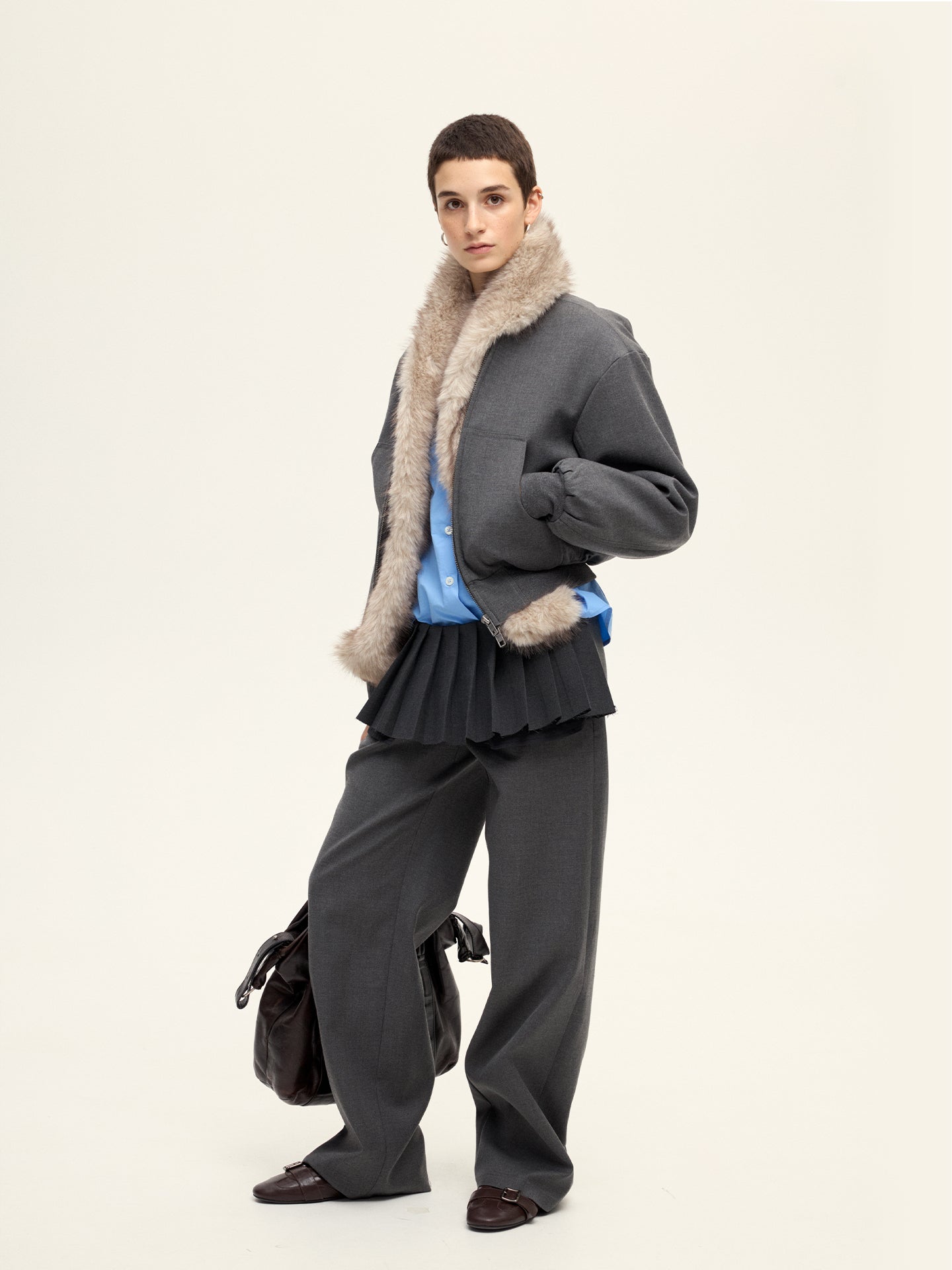 Fur Scarf Suit Style Air Force Jacket