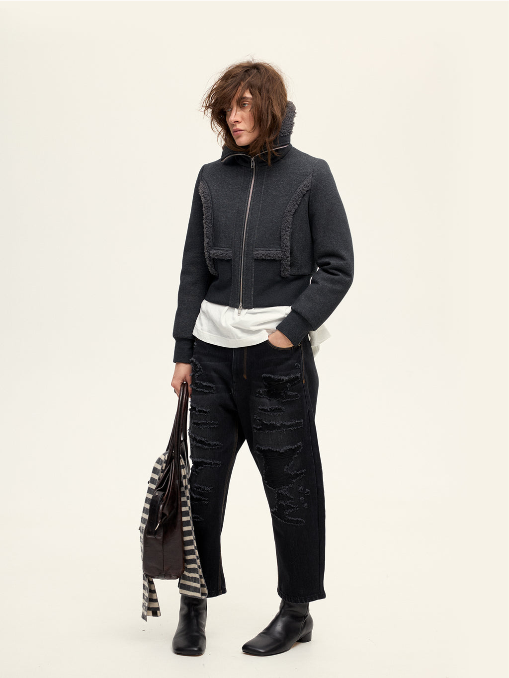 Cropped Sweatshirt Down Jacket