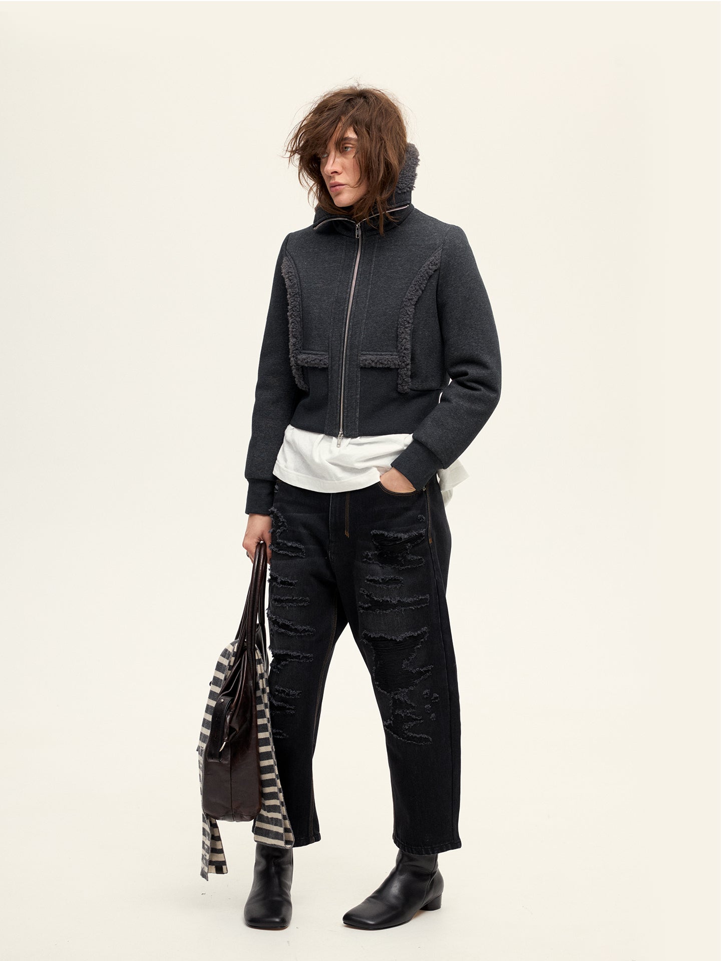 Cropped Sweatshirt Down Jacket