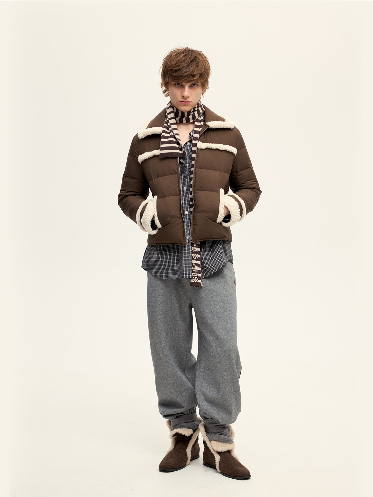 Brown Fleece Trim Down Jacket