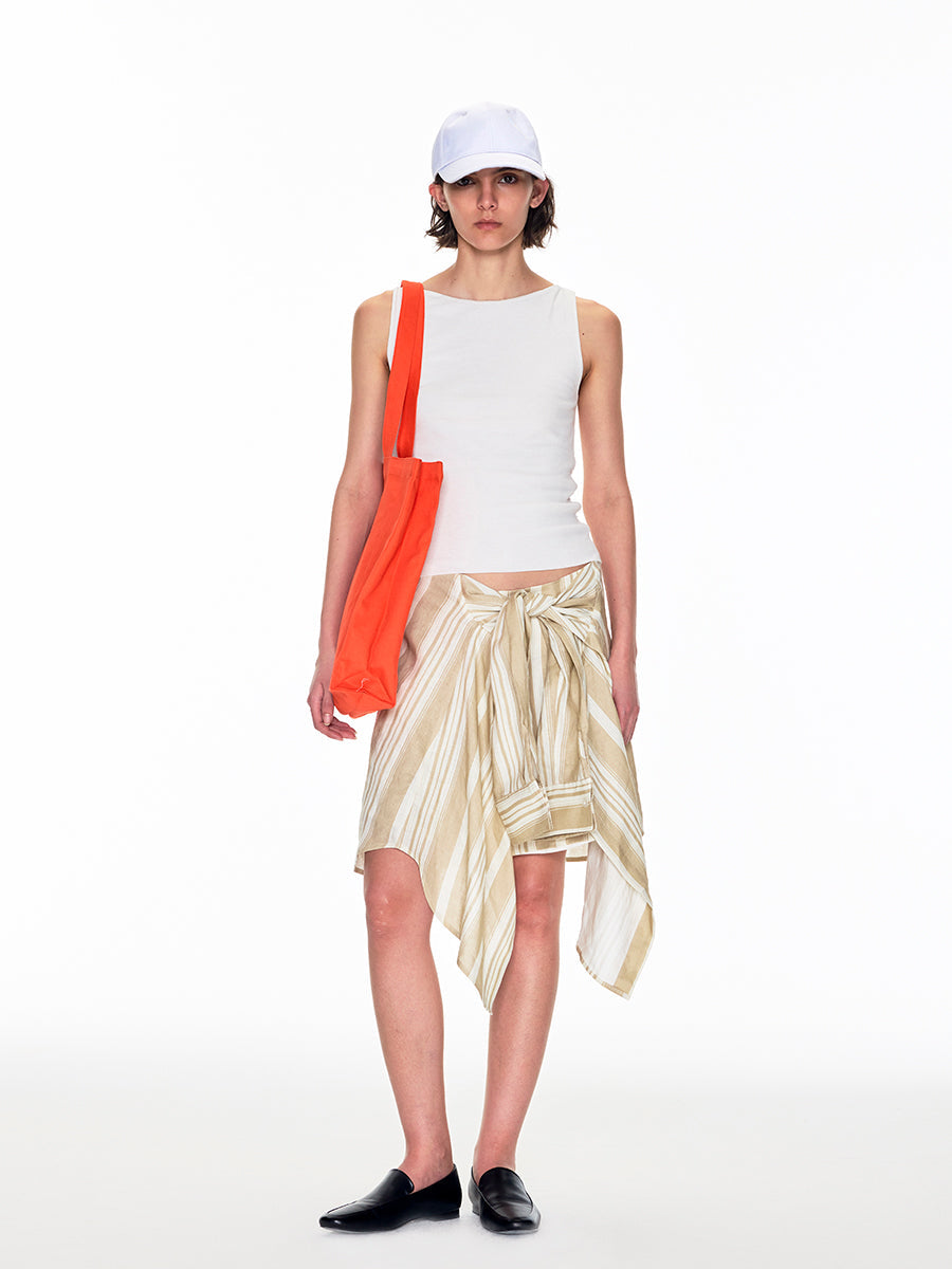 LINEN STRIPED WRAP SKIRT