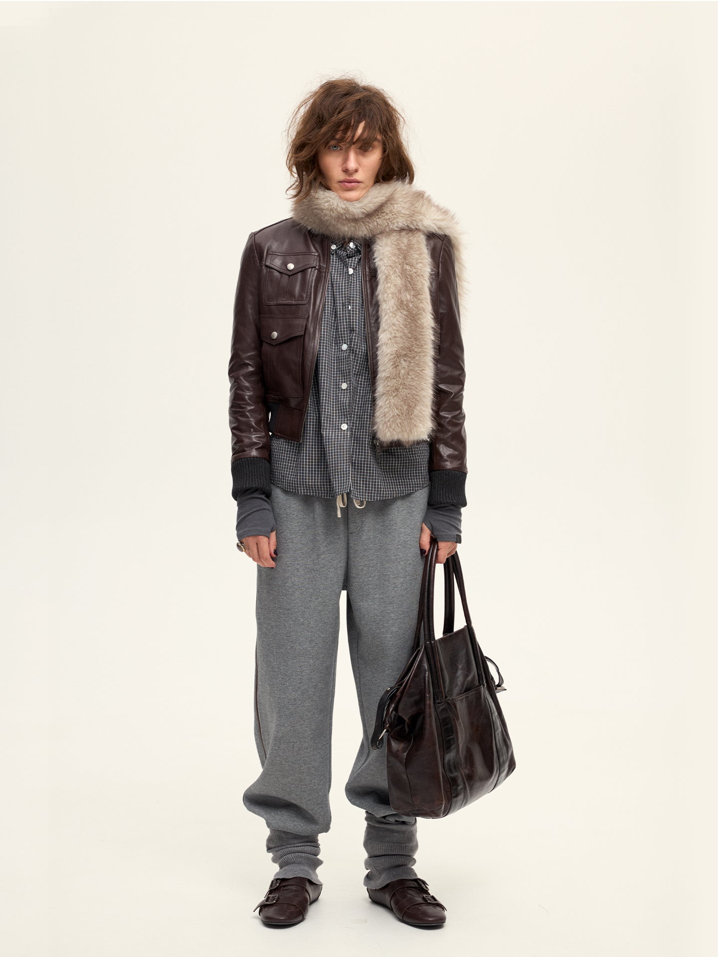 Cropped Sheepskin Motorcycle Jacket