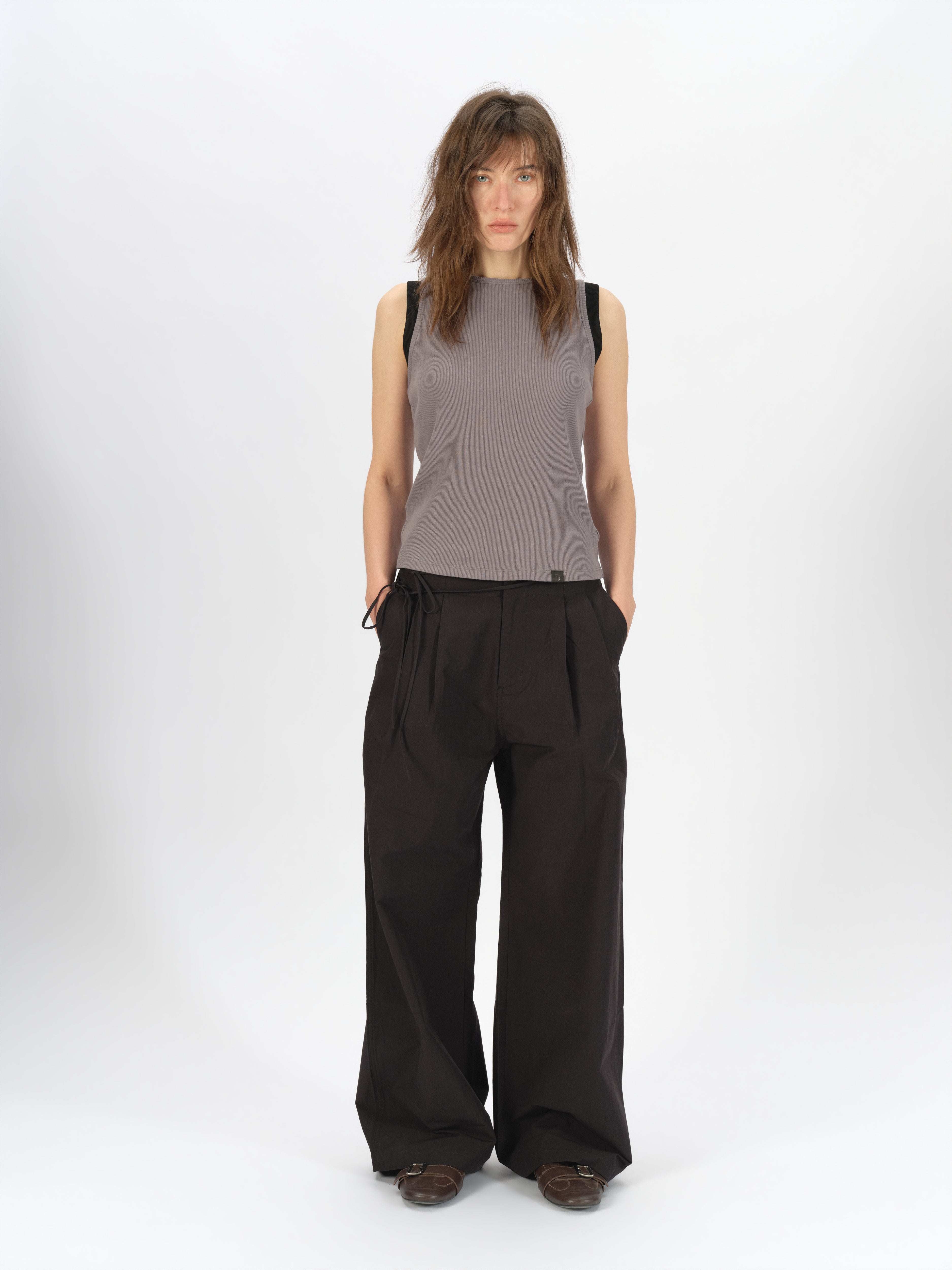 Contrast Ribbed Raw-Edge Tank