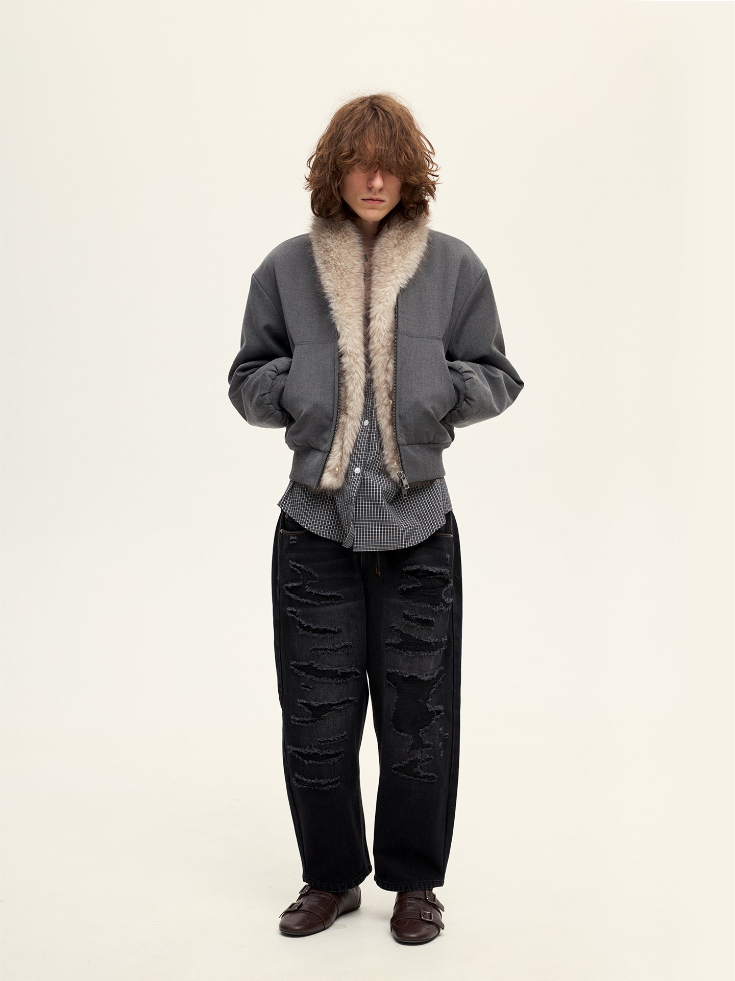 Fur Scarf Suit Style Air Force Jacket