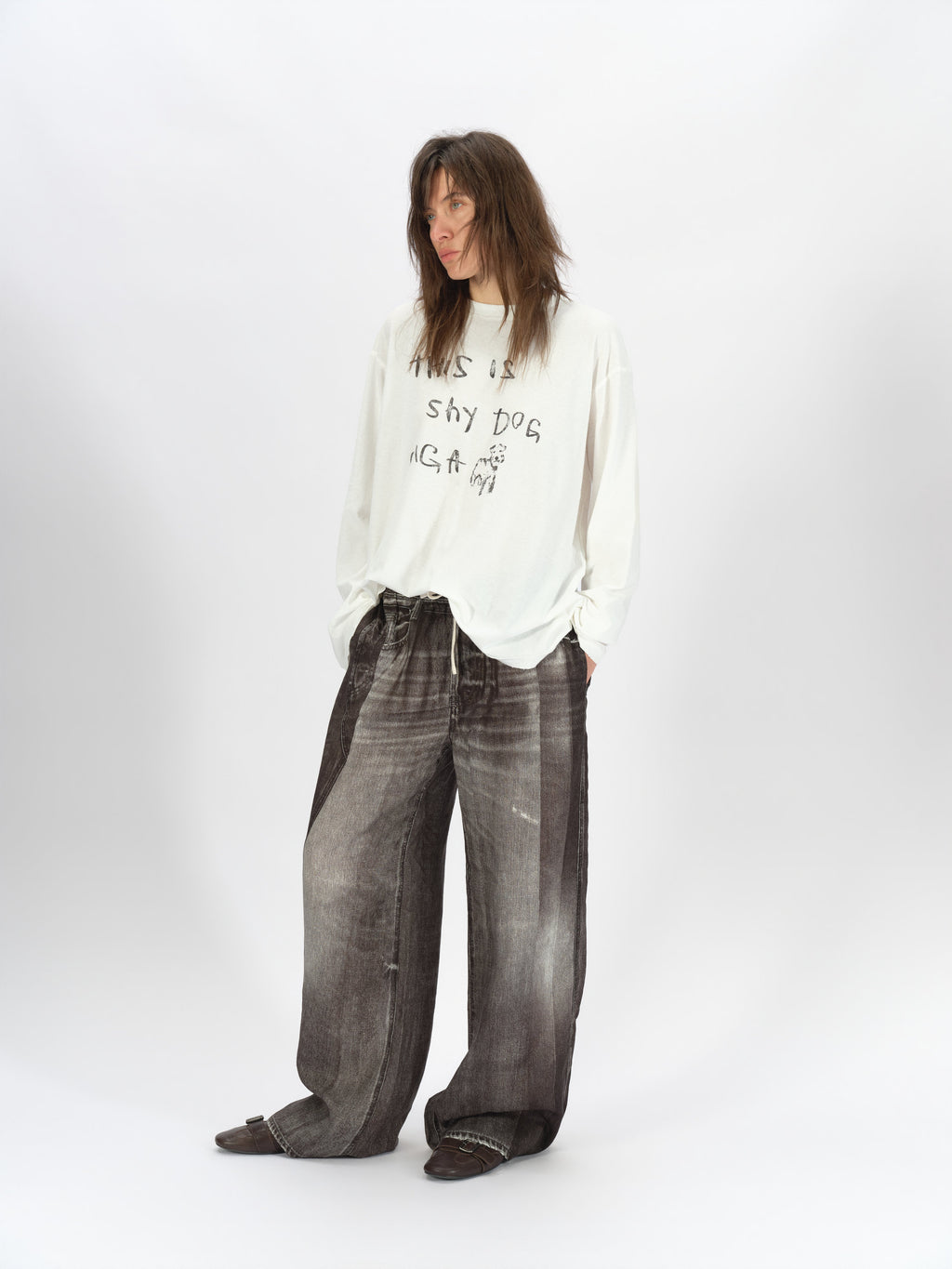 Denim-Print Linen Trousers