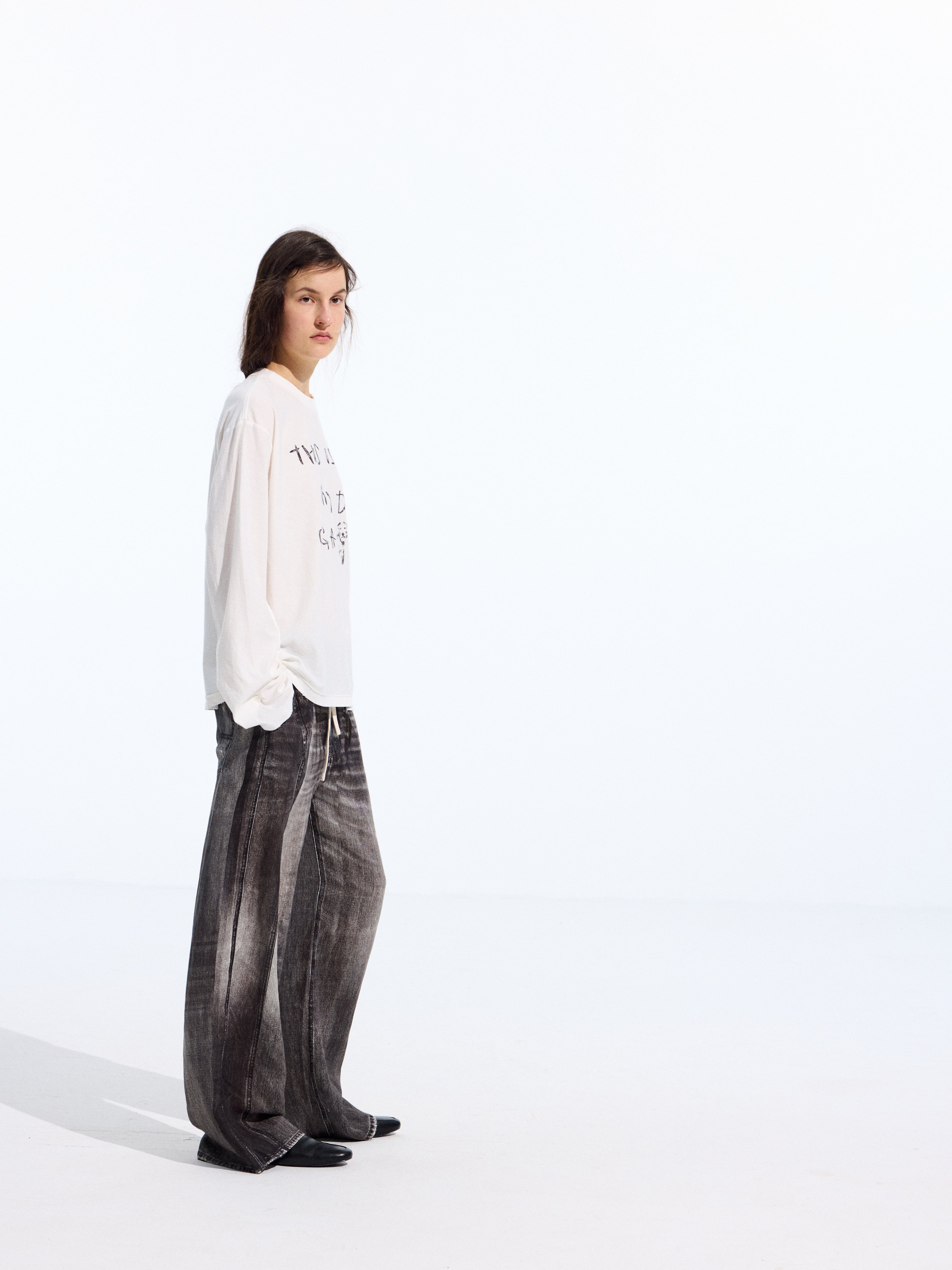 Denim-Print Linen Trousers
