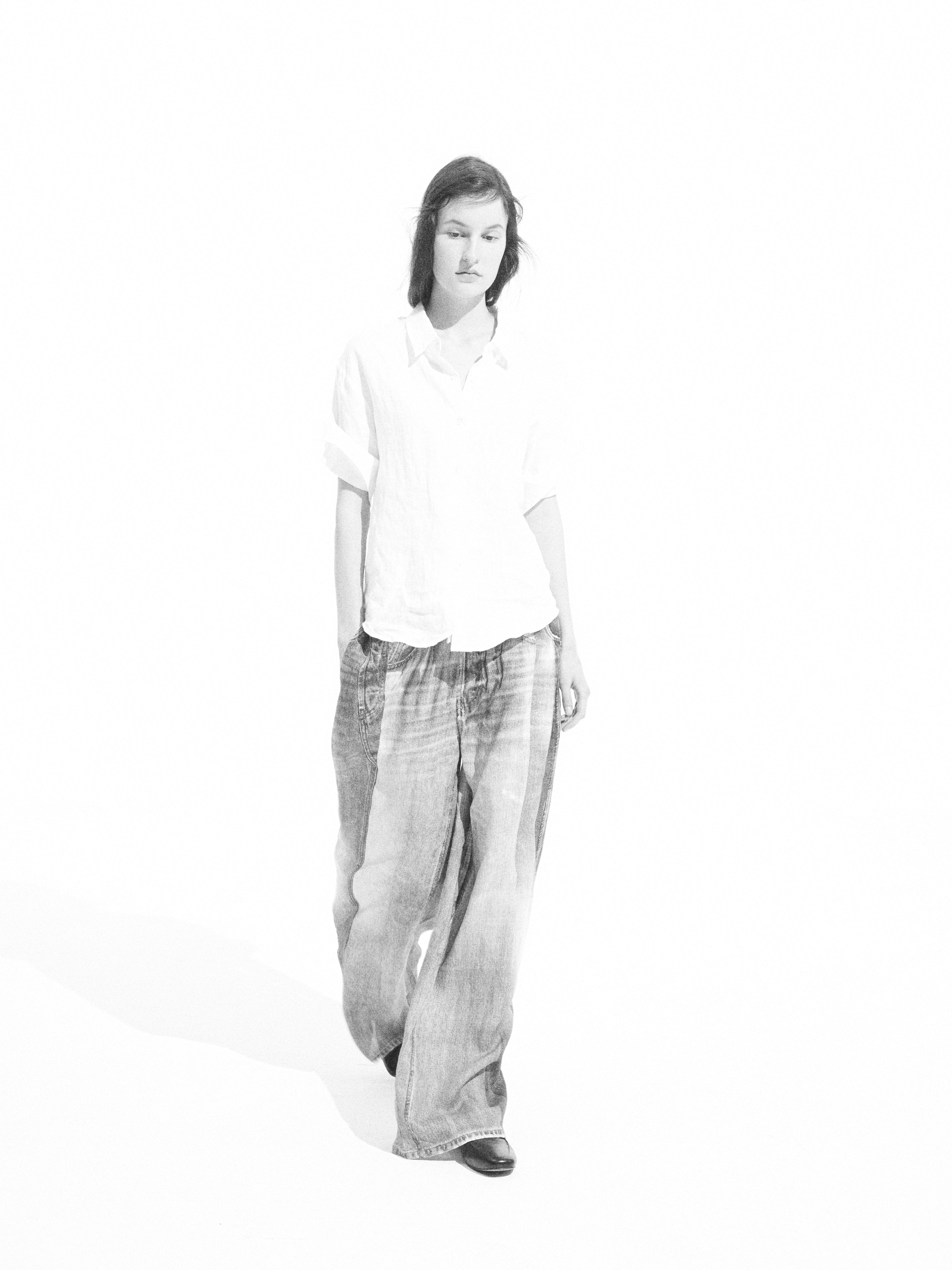 Denim-Print Linen Trousers