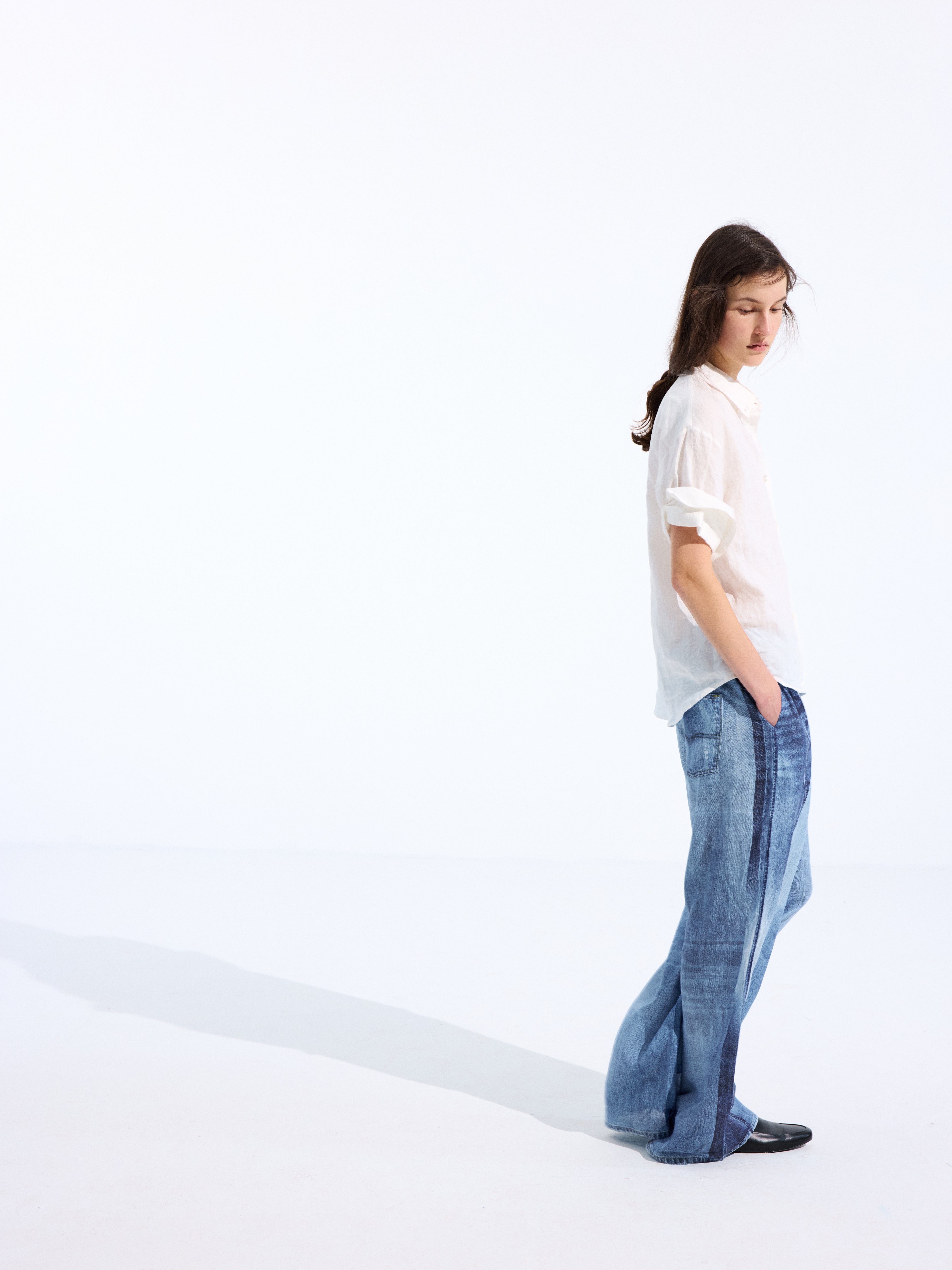 Denim-Print Linen Trousers