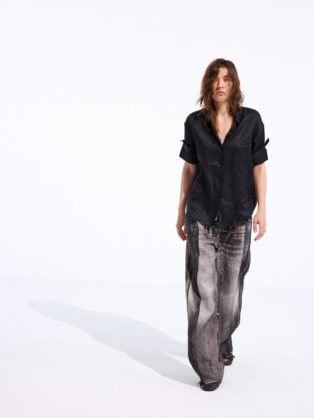 Denim-Print Linen Trousers