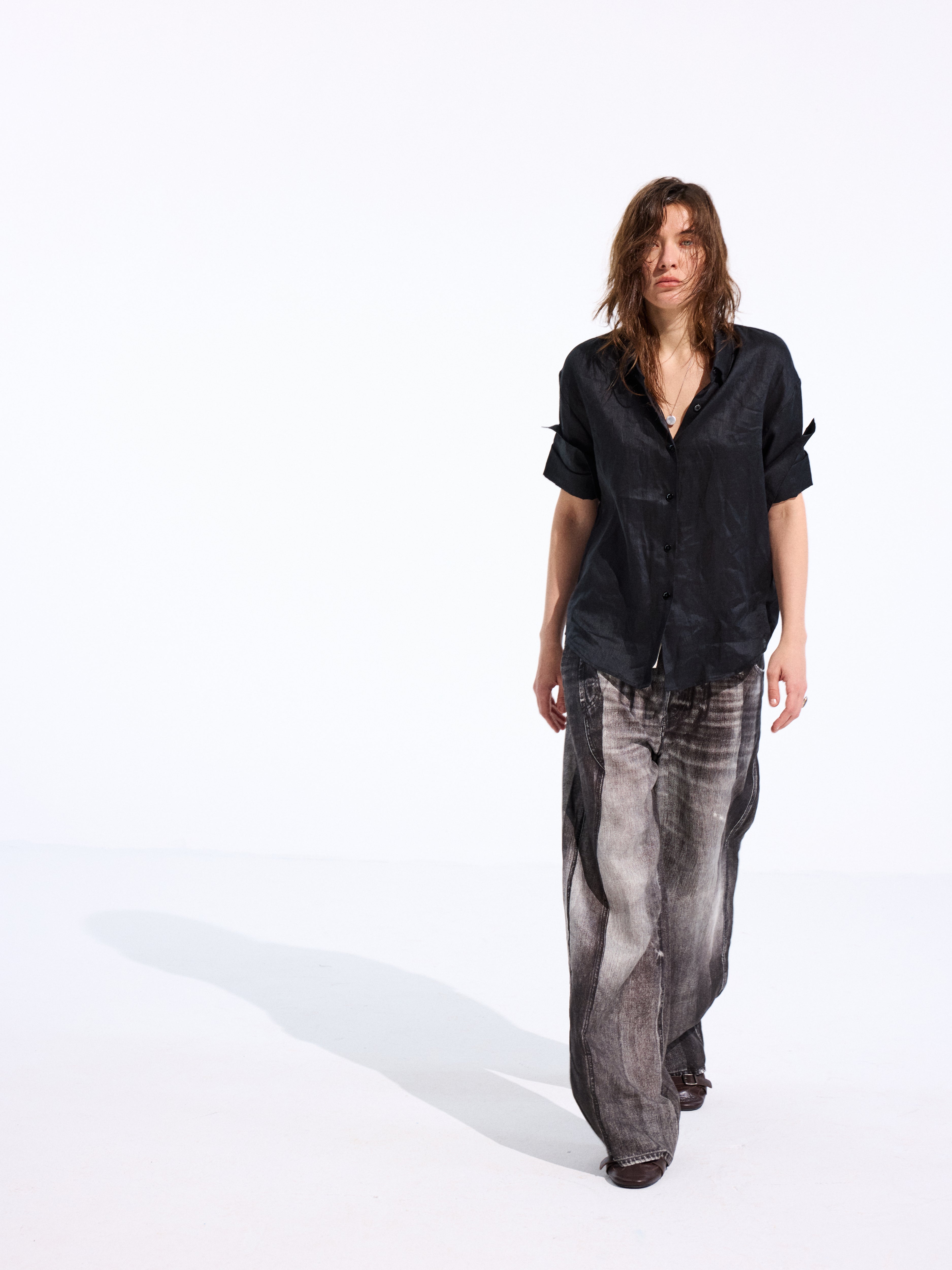 Denim-Print Linen Trousers