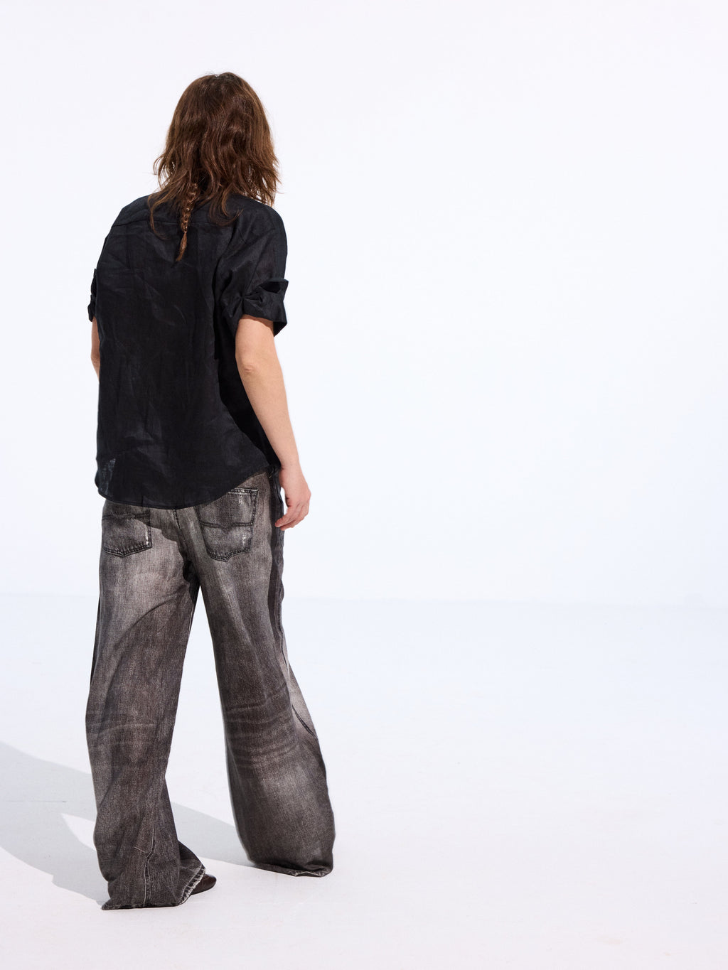 Denim-Print Linen Trousers