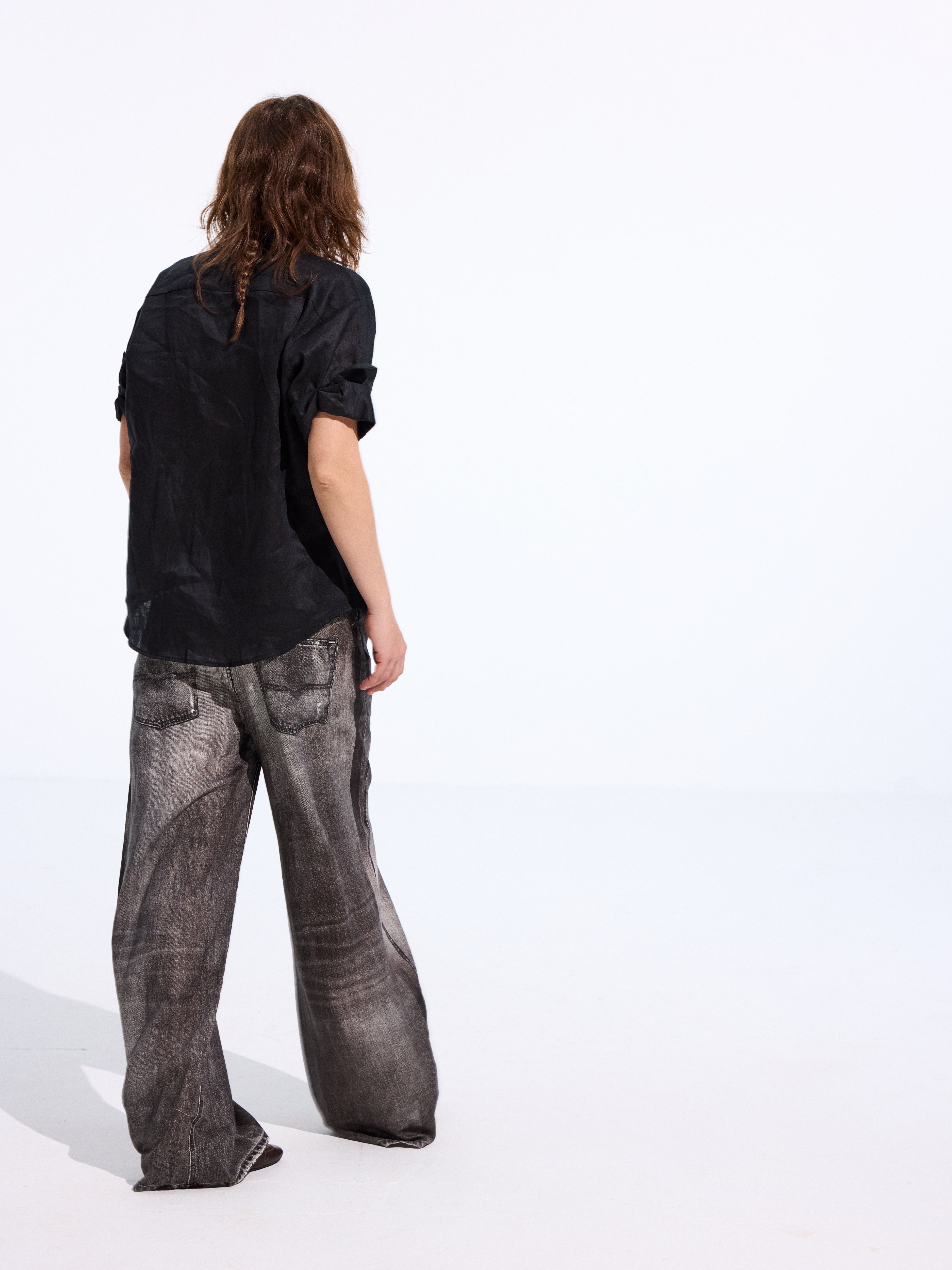 Denim-Print Linen Trousers