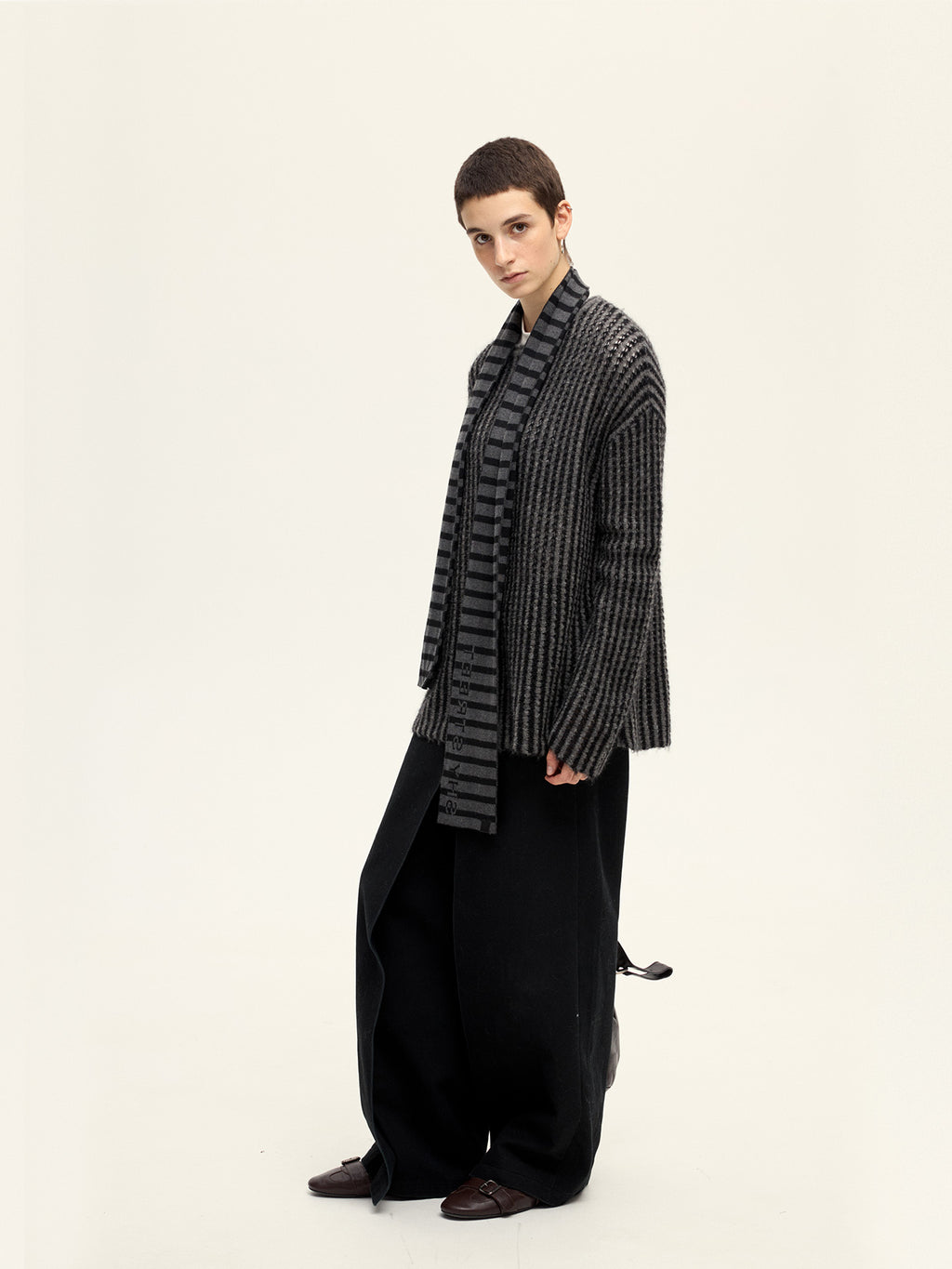 Pleated Twill Wide-Leg Pant