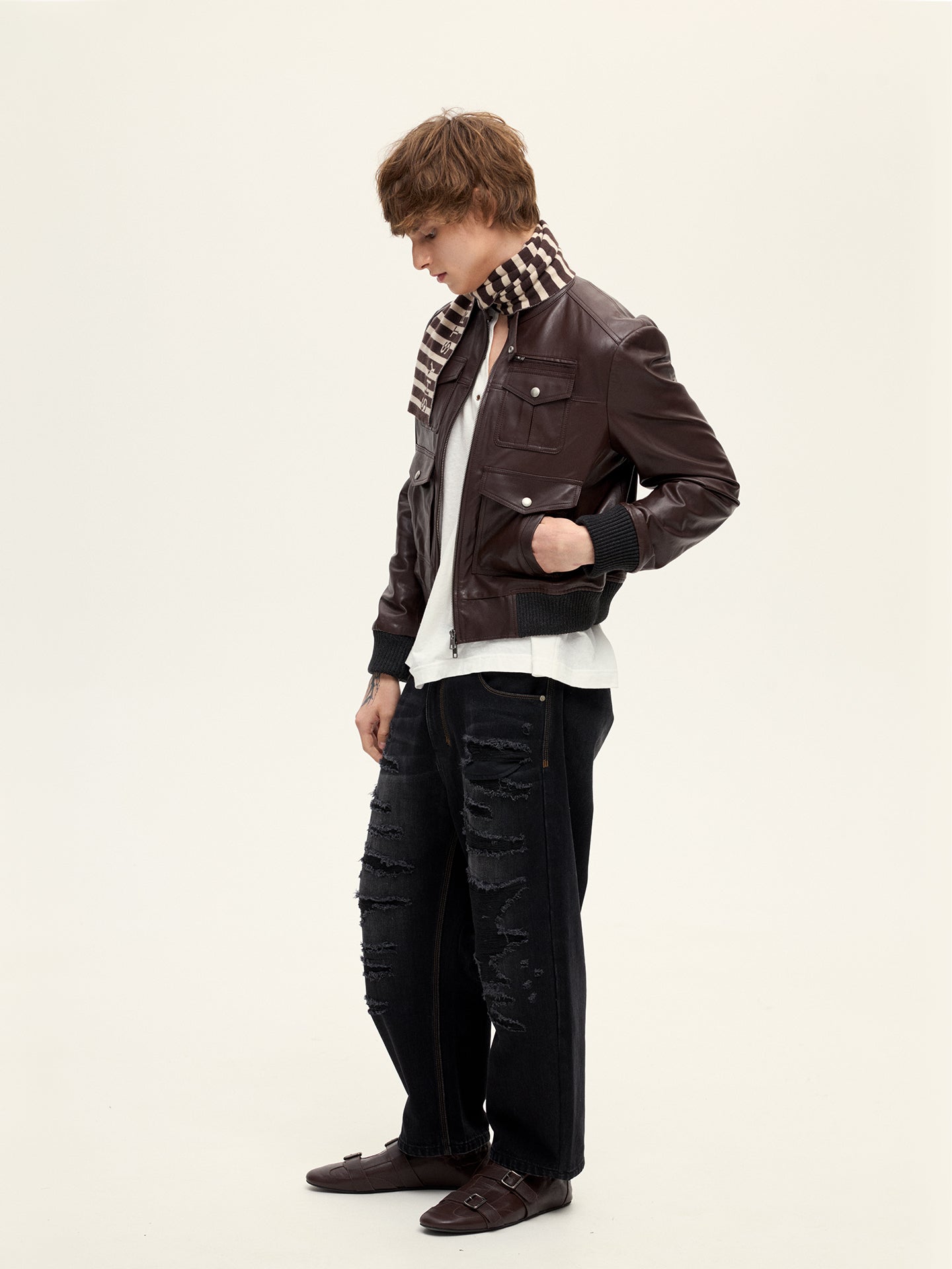 Cropped Sheepskin Motorcycle Jacket