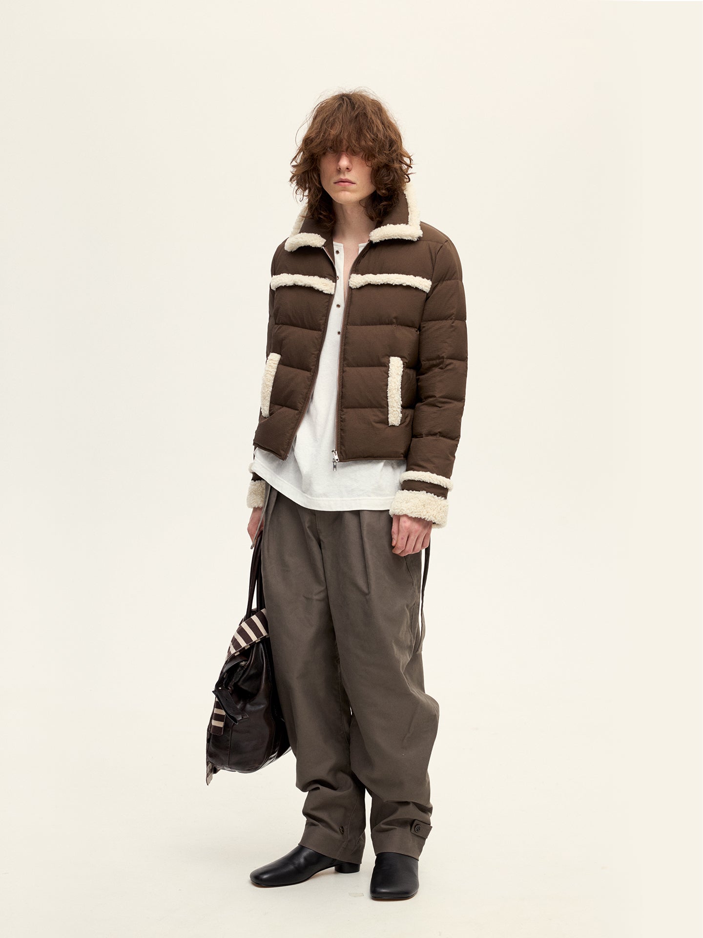 Brown Fleece Trim Down Jacket