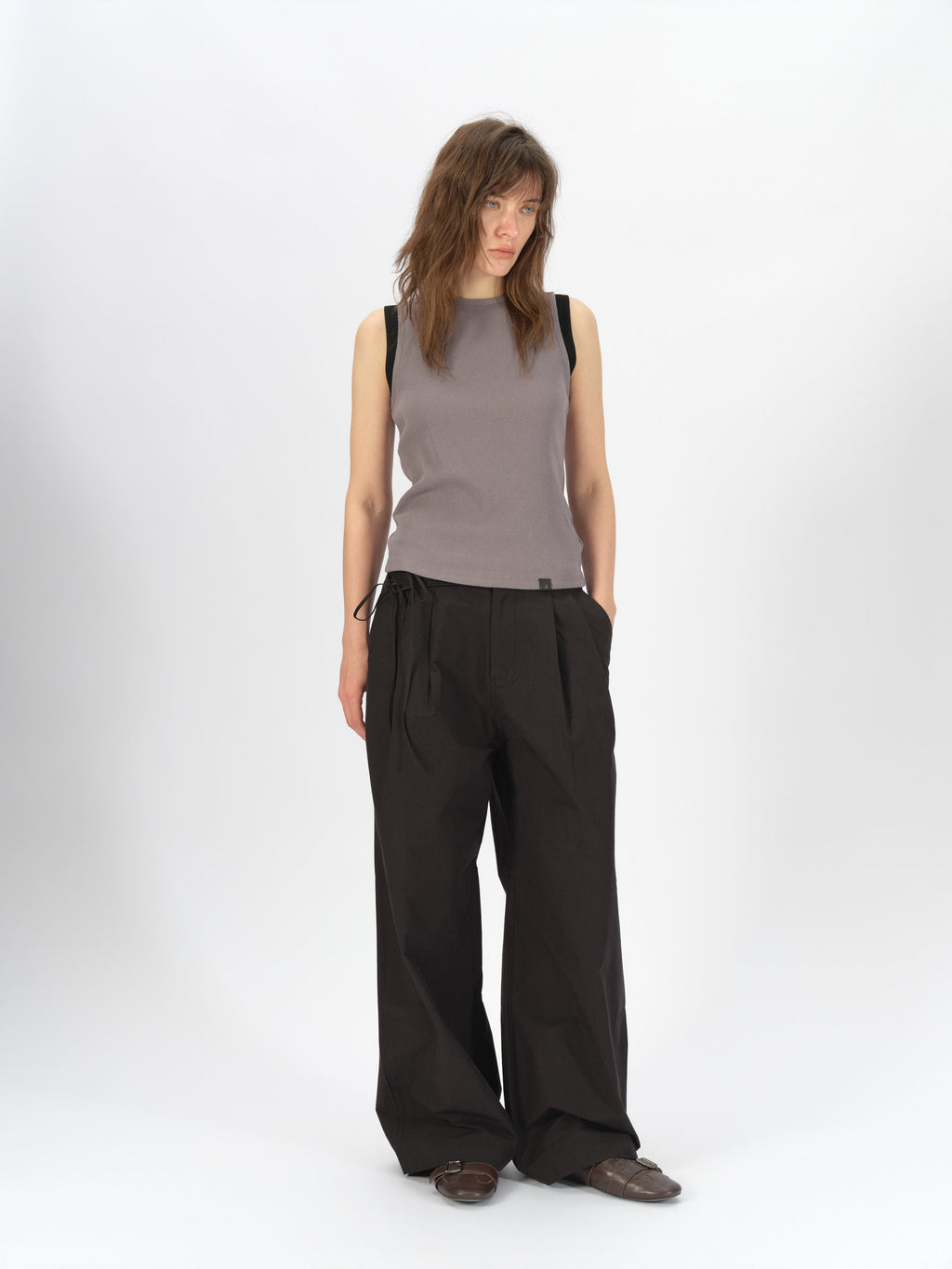 Contrast Ribbed Raw-Edge Tank