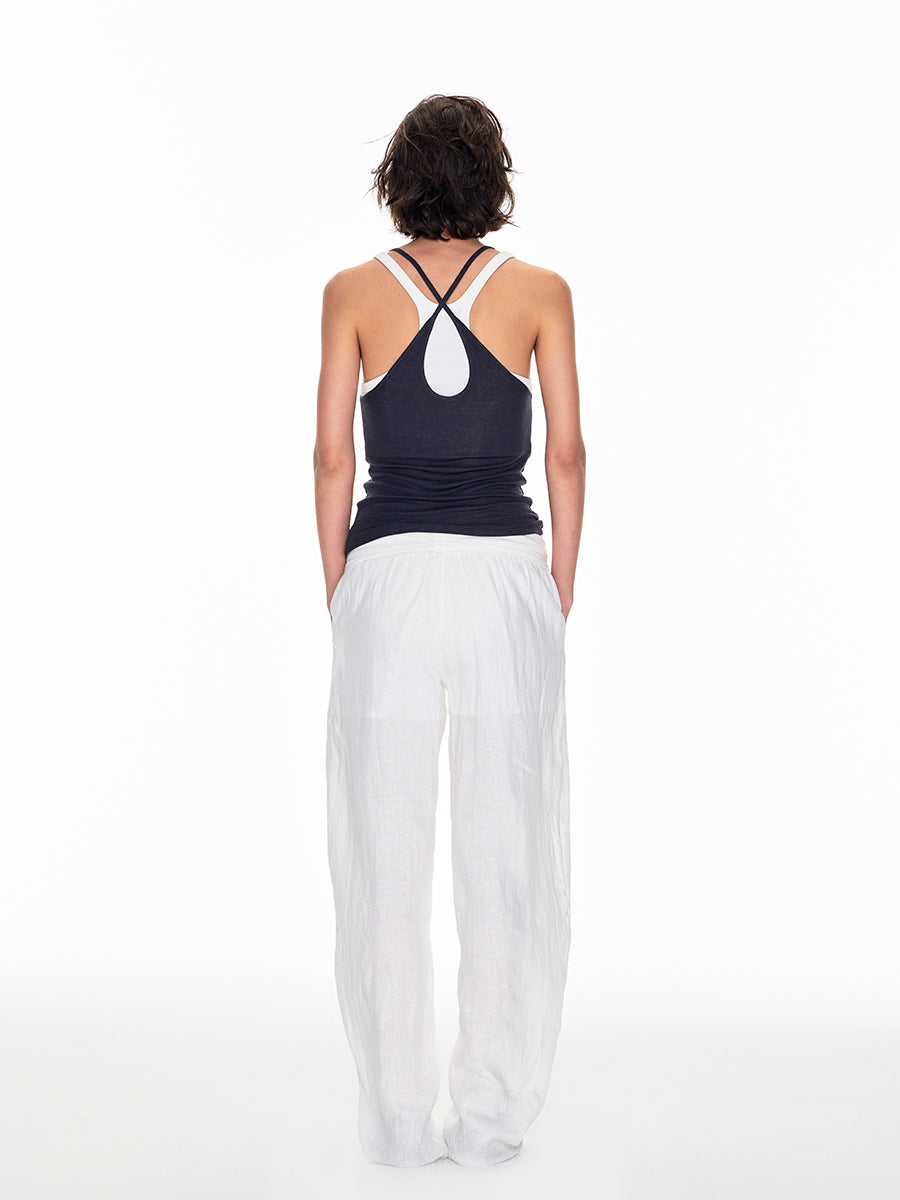 LINEN TROUSERS WITH CUFFED KNIT WAISTBAND