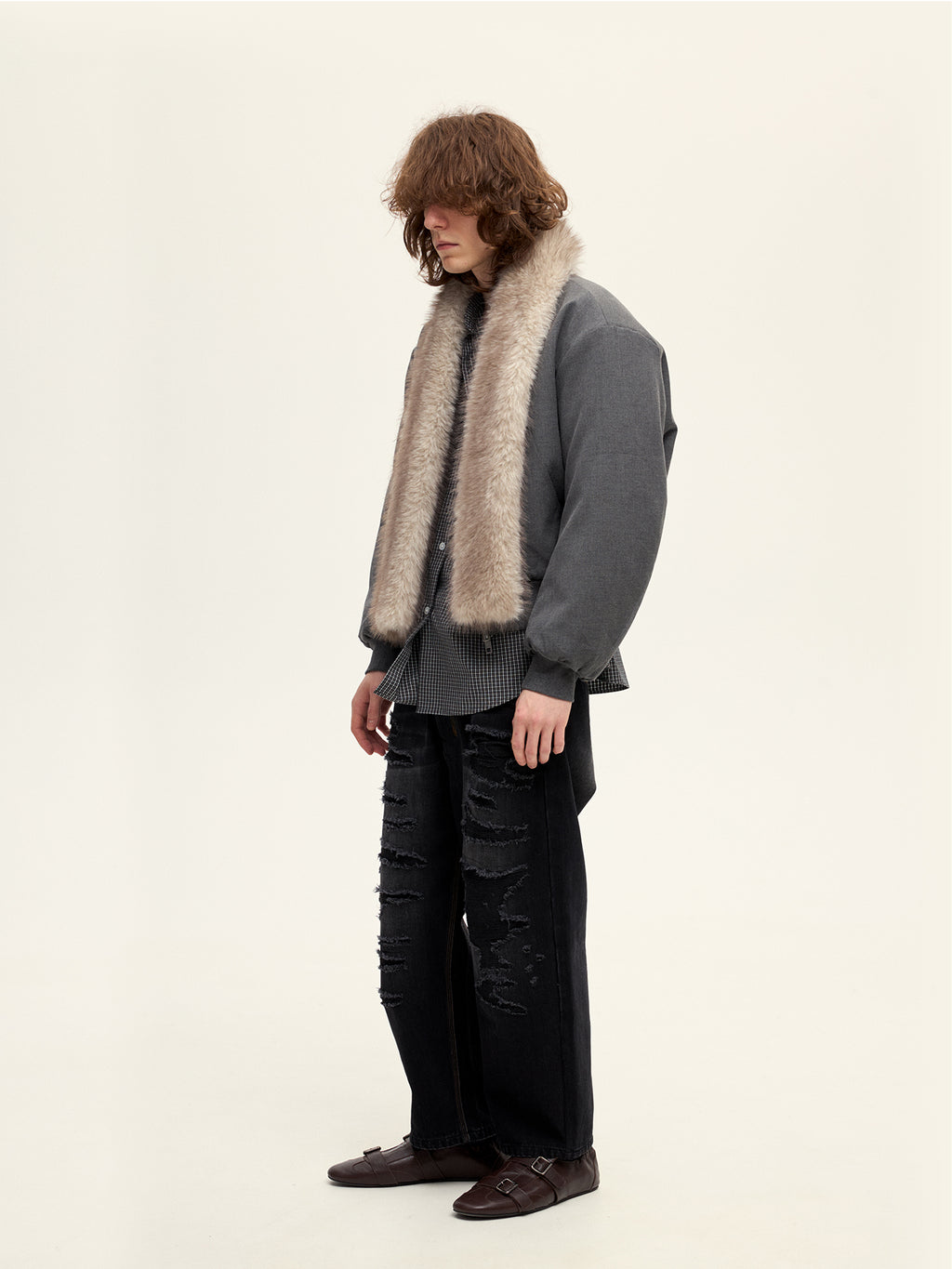 Fur Scarf Suit Style Air Force Jacket
