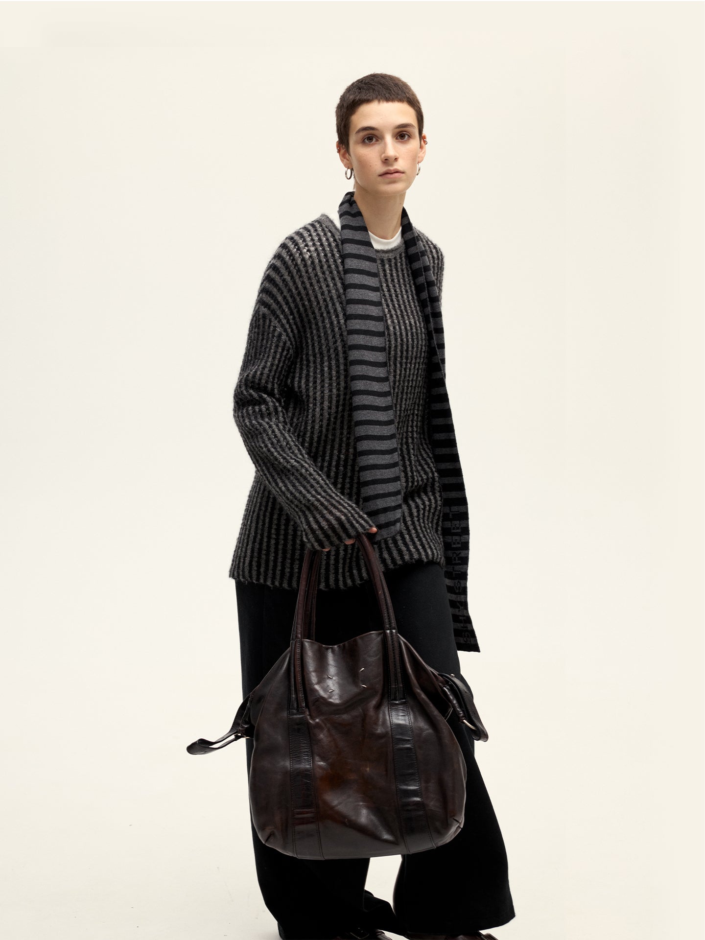 Striped Hollow Mohair Sweater