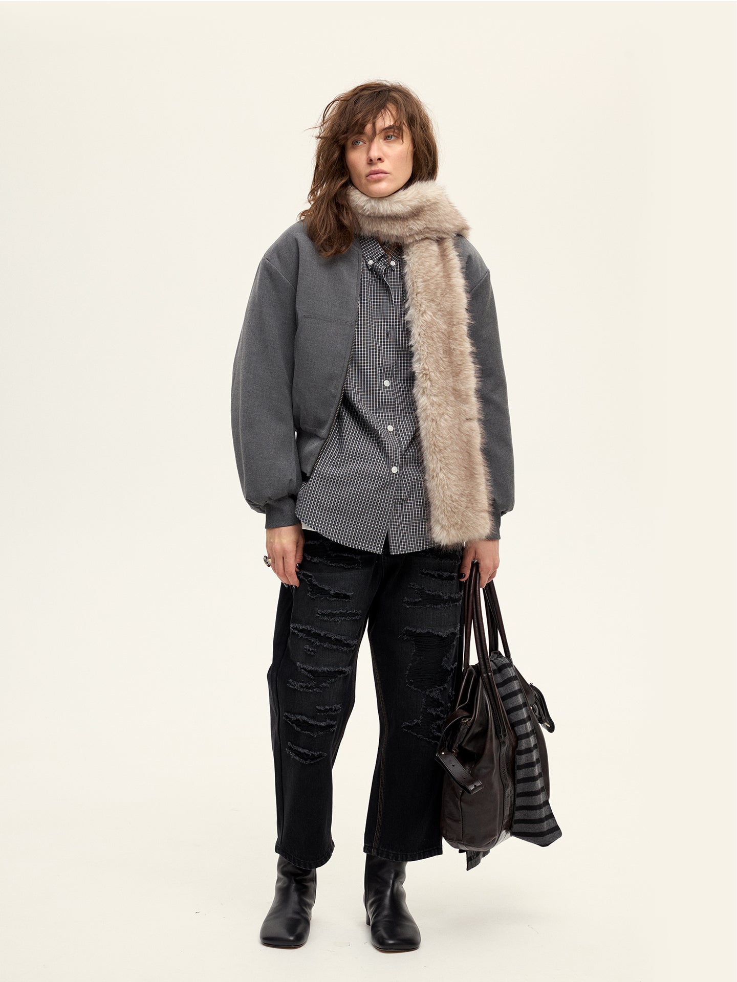 Fur Scarf Suit Style Air Force Jacket