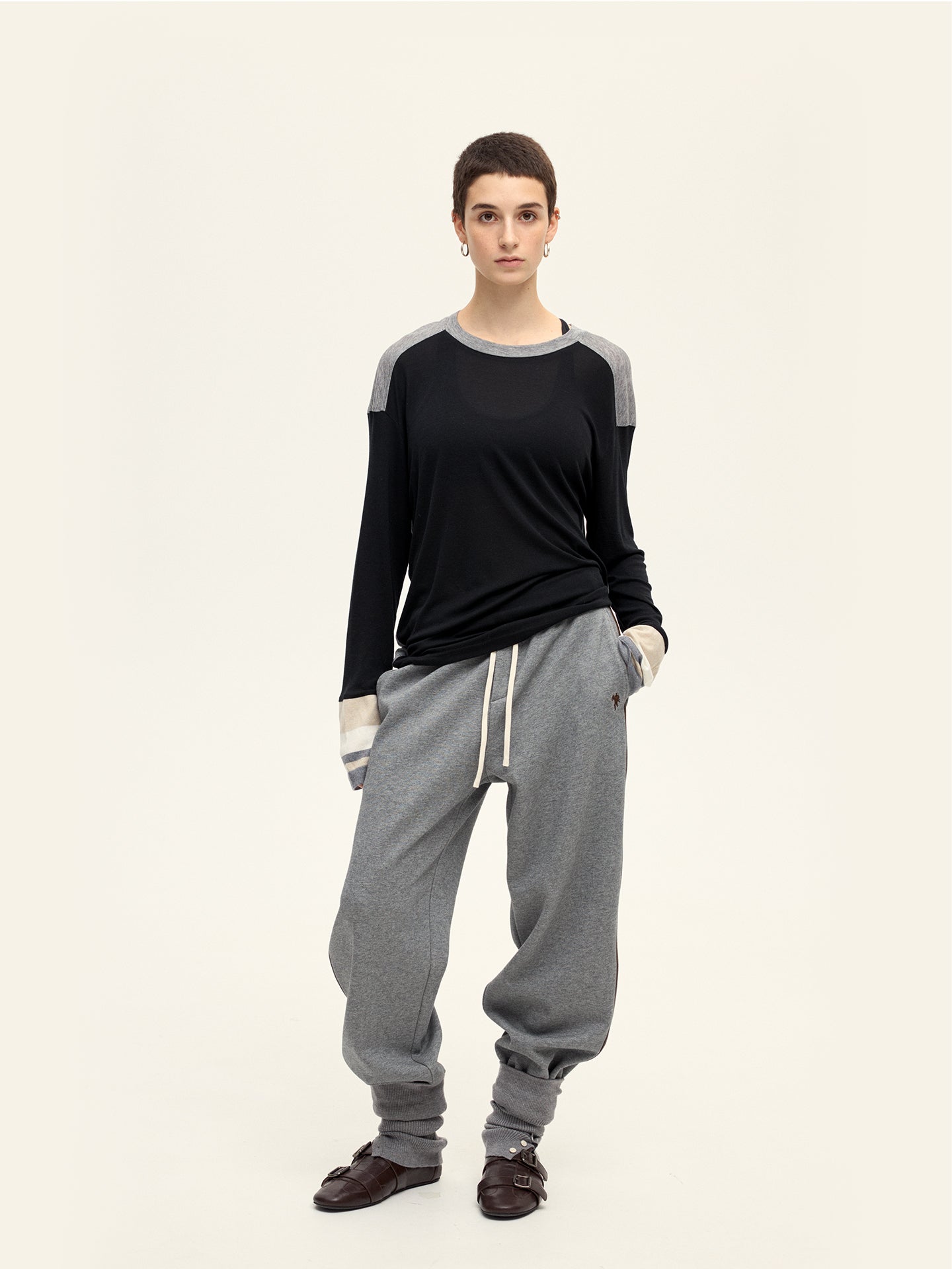 Contrast Color Tie Long Sleeve Shirt