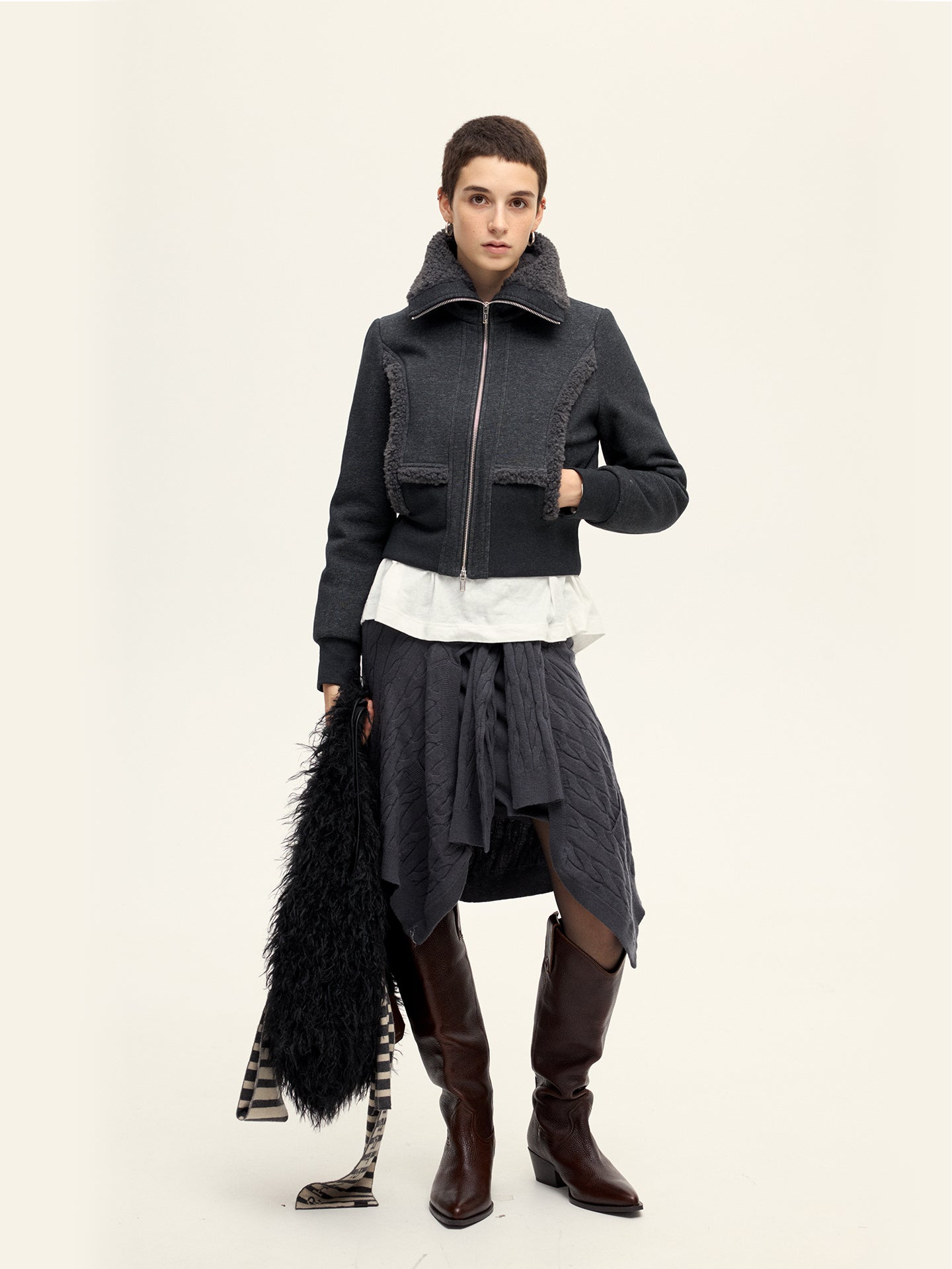 Cropped Sweatshirt Down Jacket