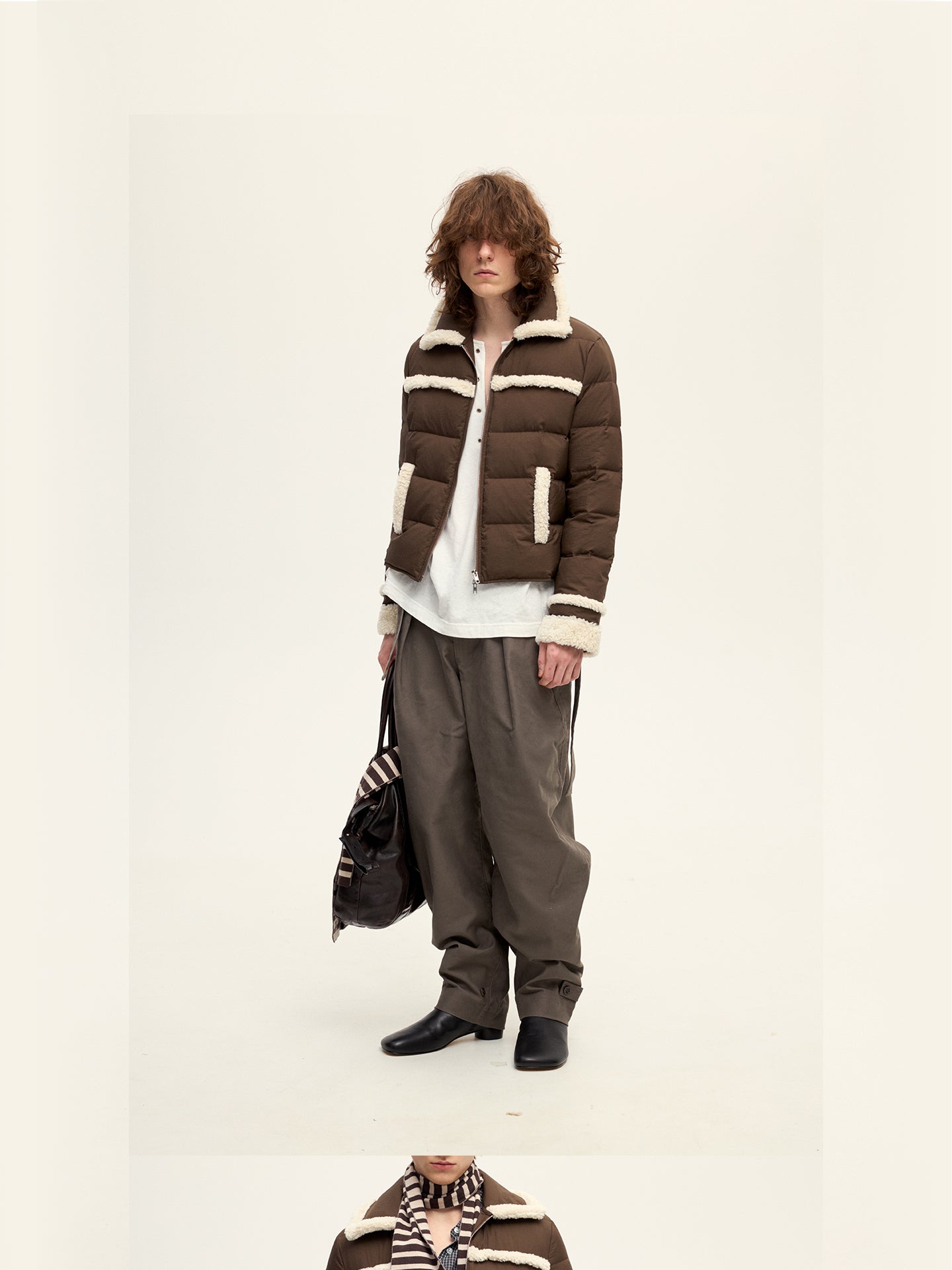 Brown Fleece Trim Down Jacket