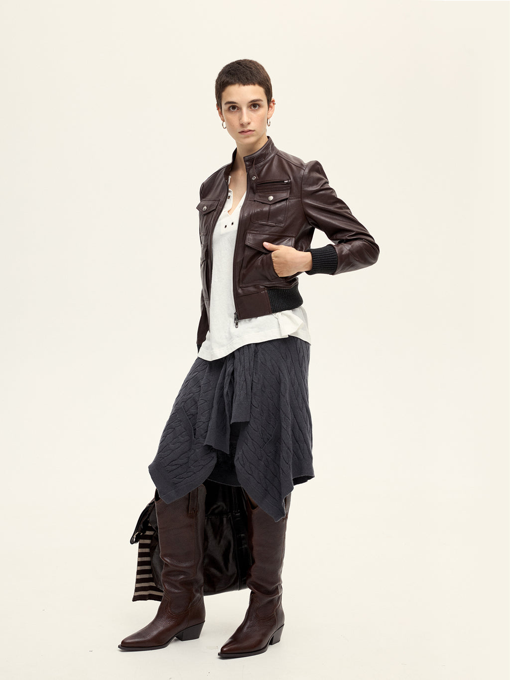Cropped Sheepskin Motorcycle Jacket