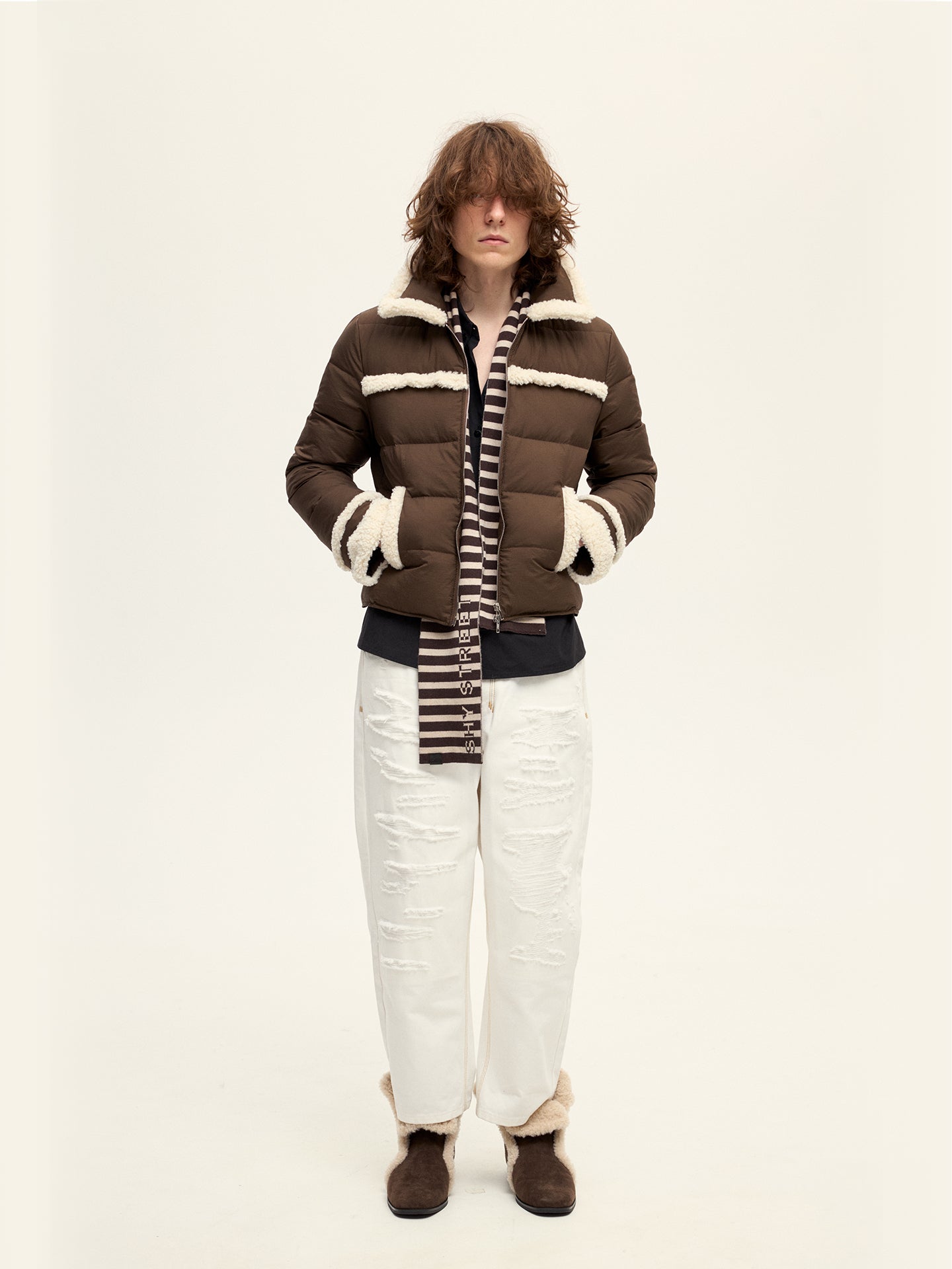 Brown Fleece Trim Down Jacket