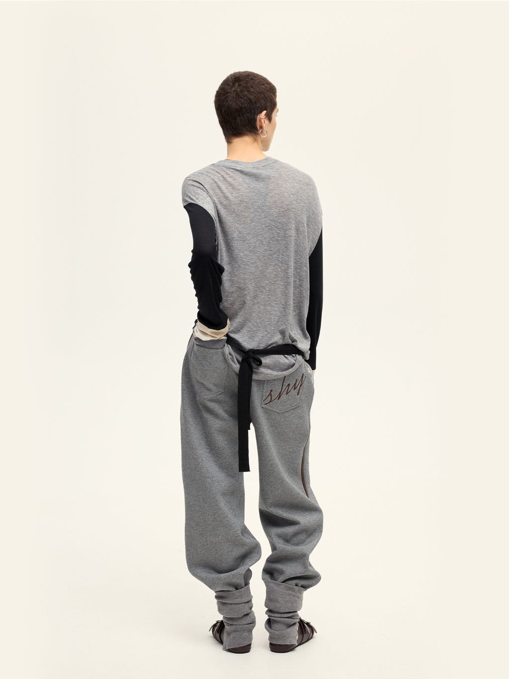 Contrast Color Tie Long Sleeve Shirt