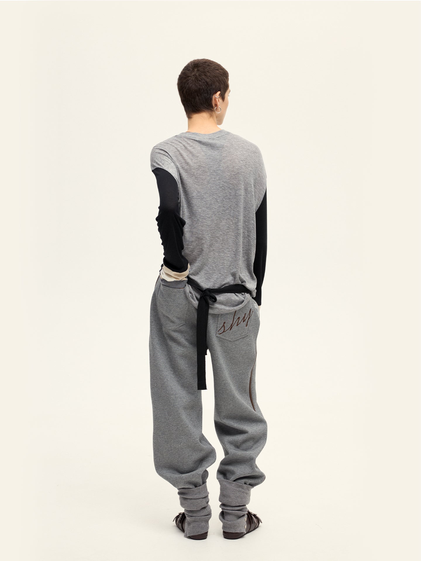 Contrast Color Tie Long Sleeve Shirt