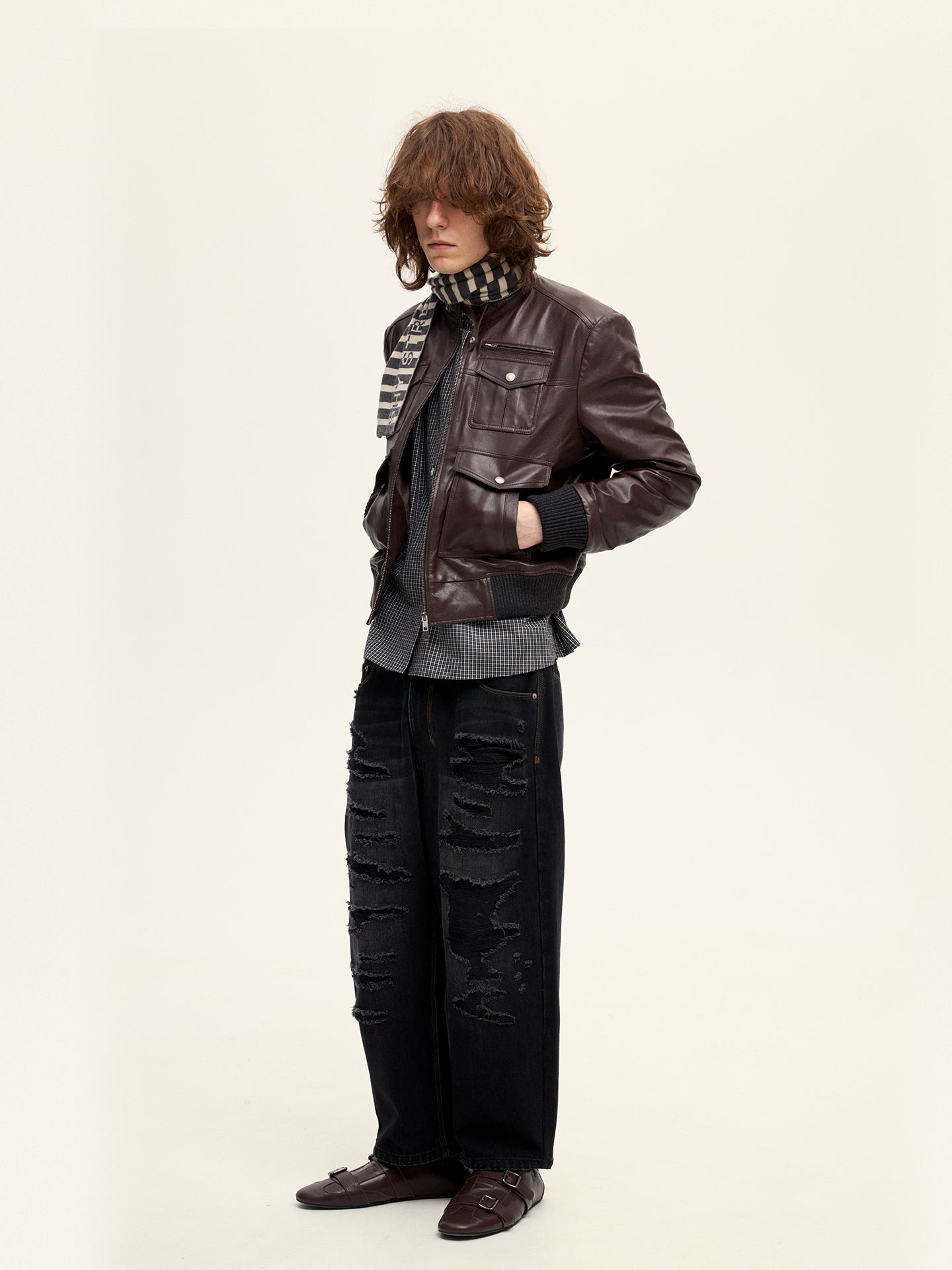 Cropped Sheepskin Motorcycle Jacket