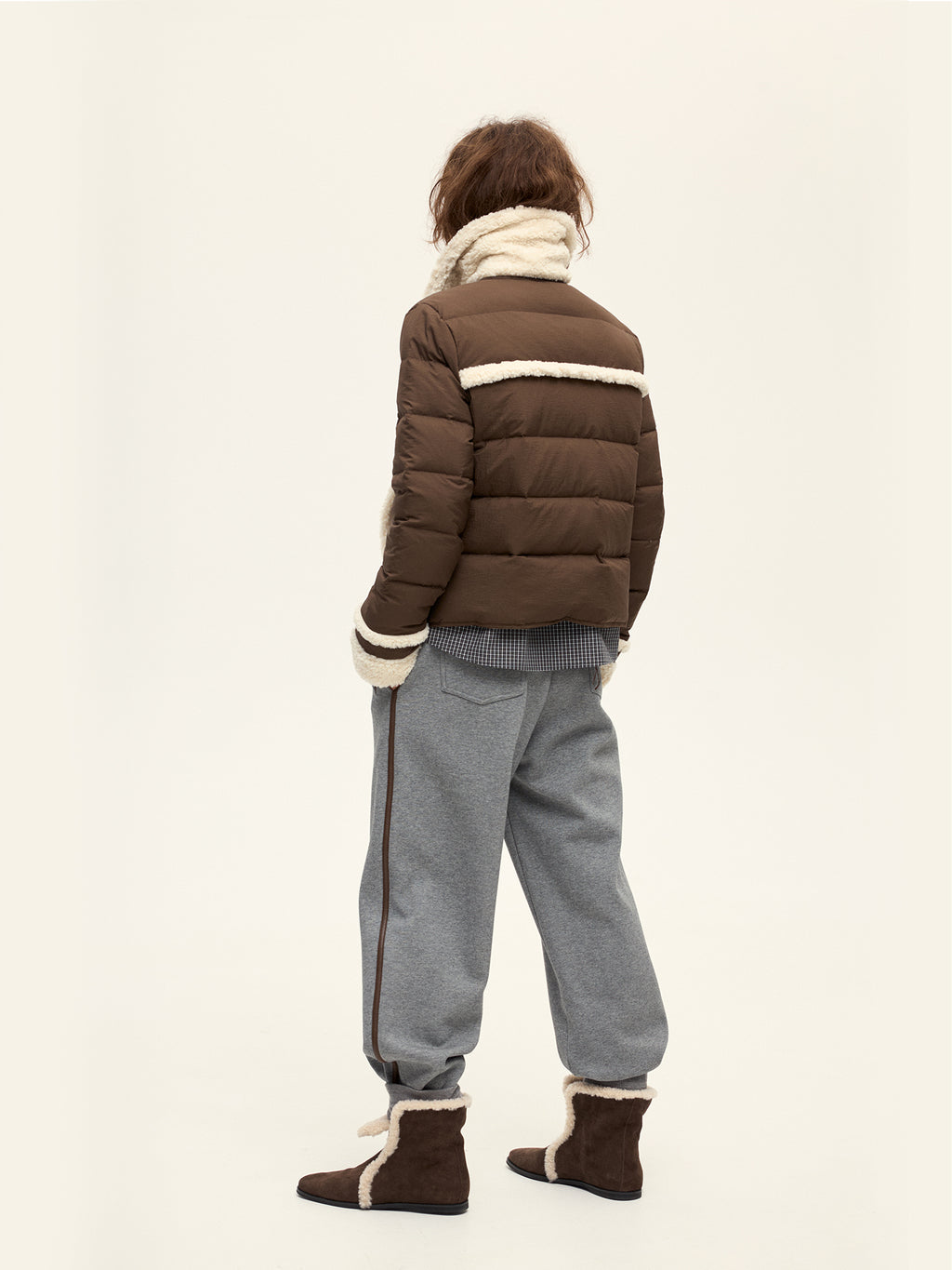 Brown Fleece Trim Down Jacket