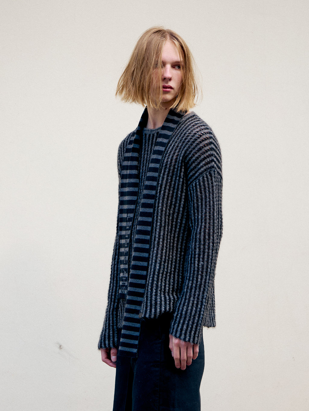 Striped Hollow Mohair Sweater