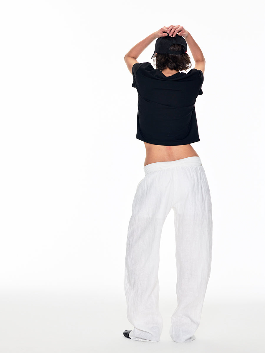 LINEN TROUSERS WITH CUFFED KNIT WAISTBAND
