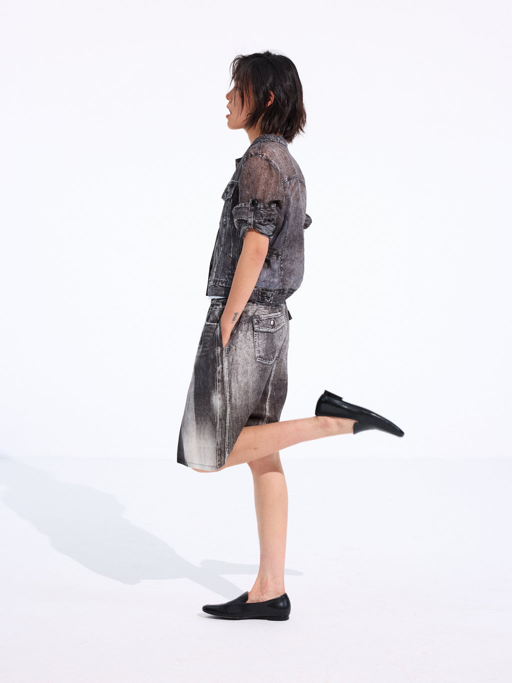 Denim-Print Ramie Shirt
