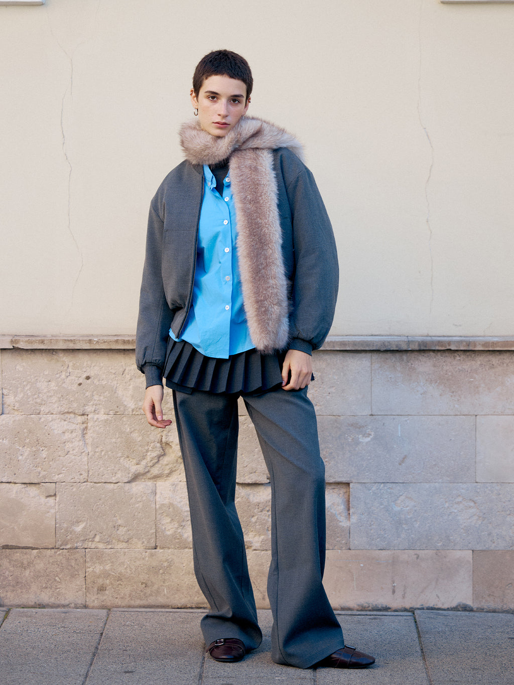 Fur Scarf Suit Style Air Force Jacket