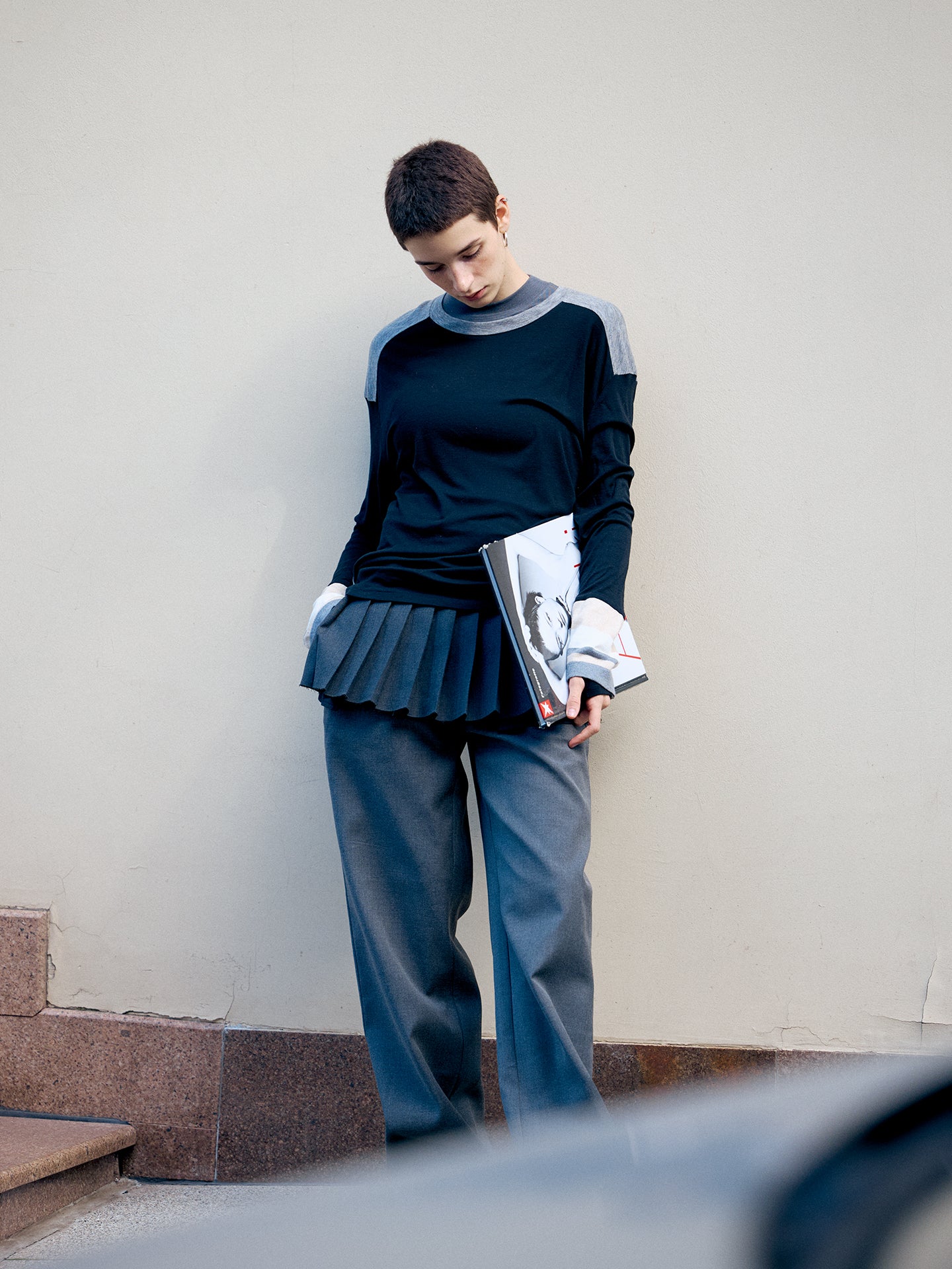 Contrast Color Tie Long Sleeve Shirt