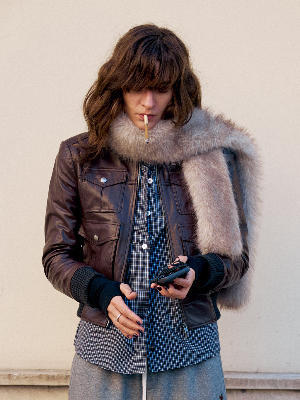 Cropped Sheepskin Motorcycle Jacket