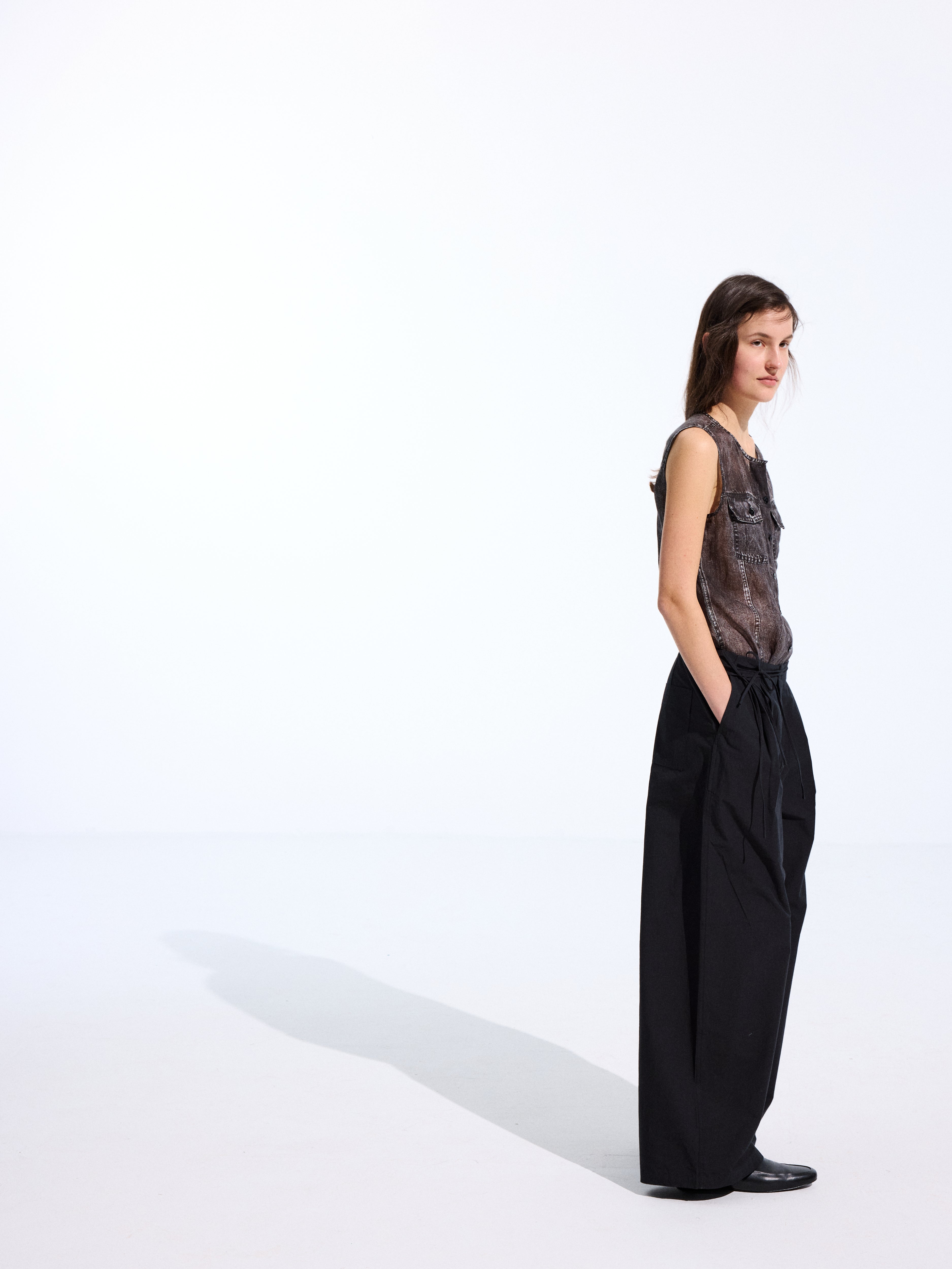 Longline Denim-Print Ramie Tank